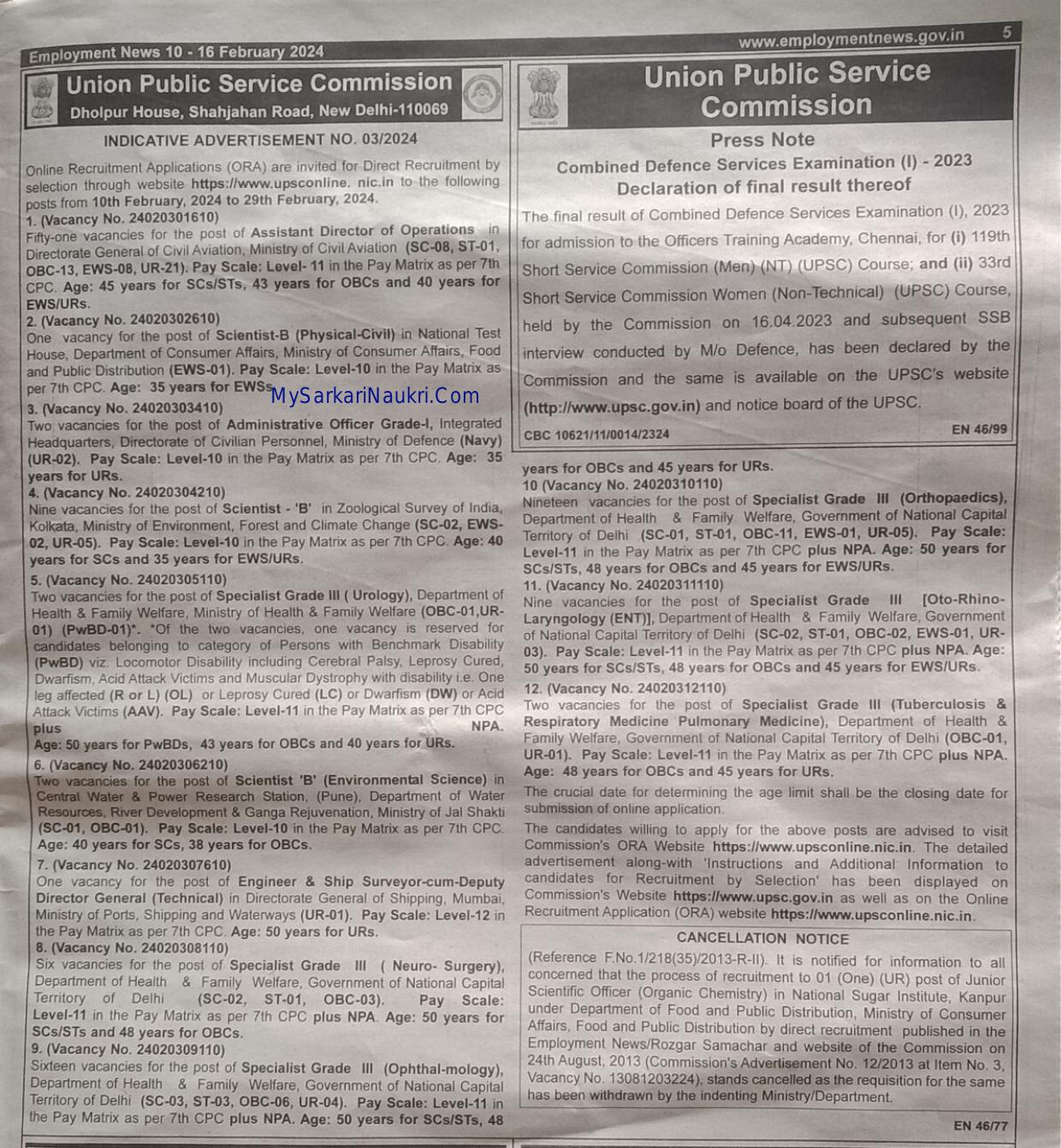 UPSC 120 Assistant Director and Various Posts Recruitment 2024 - Page 1