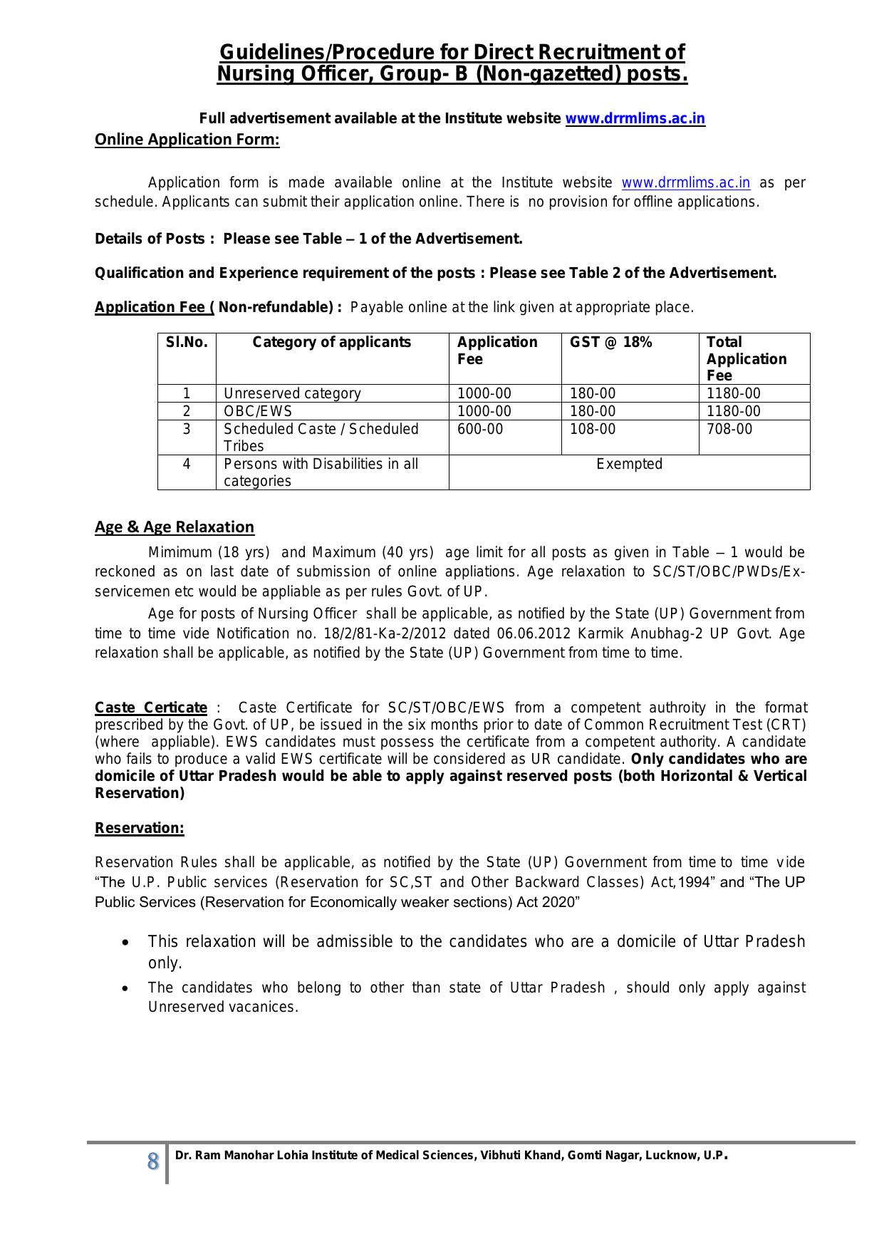 RMLIMS Recruitment 2024 For 665 Nursing Officer - Page 8