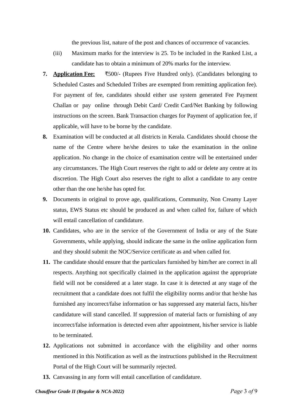 High Court of Kerala Recruitment 2022 for 19 Chauffeur Grade-II - Page 3