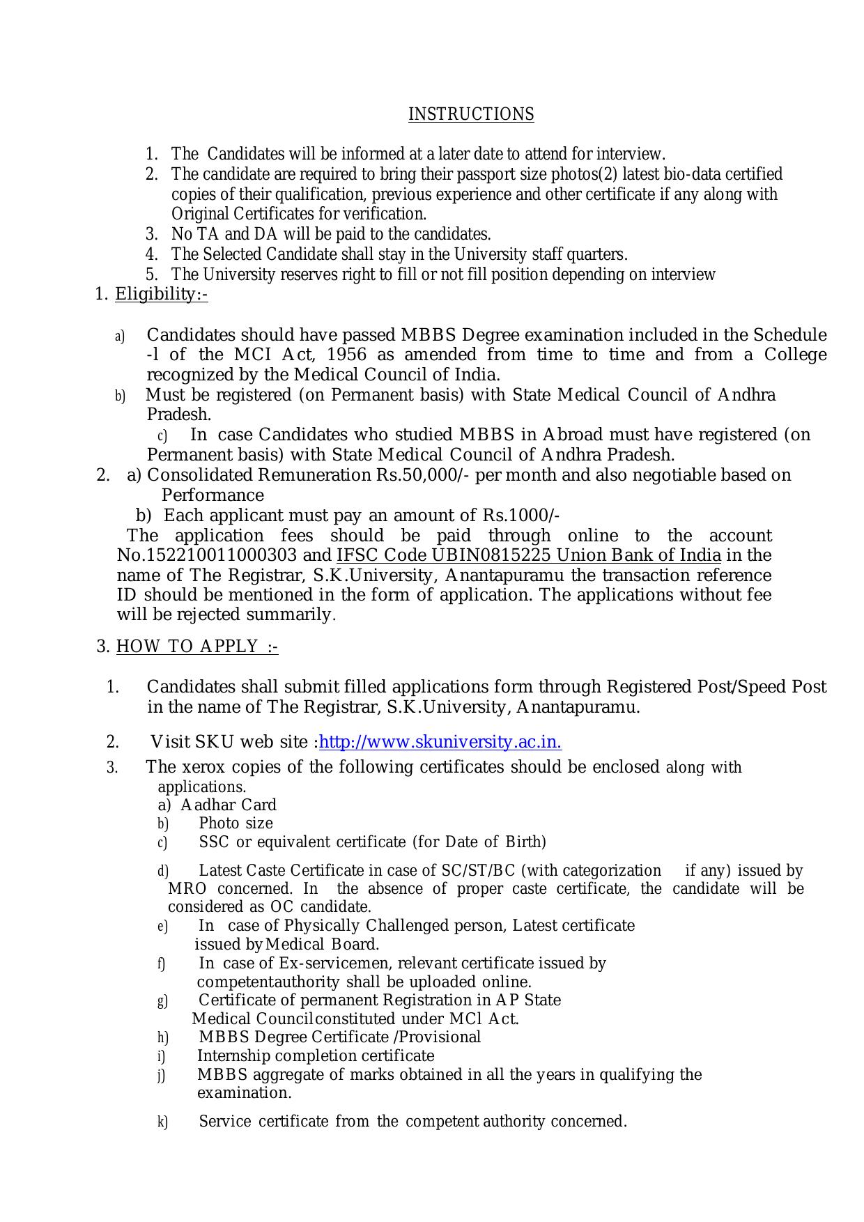 Sri Krishnadevaraya University Invites Application for Lady Medical Officer Recruitment 2023 - Page 1