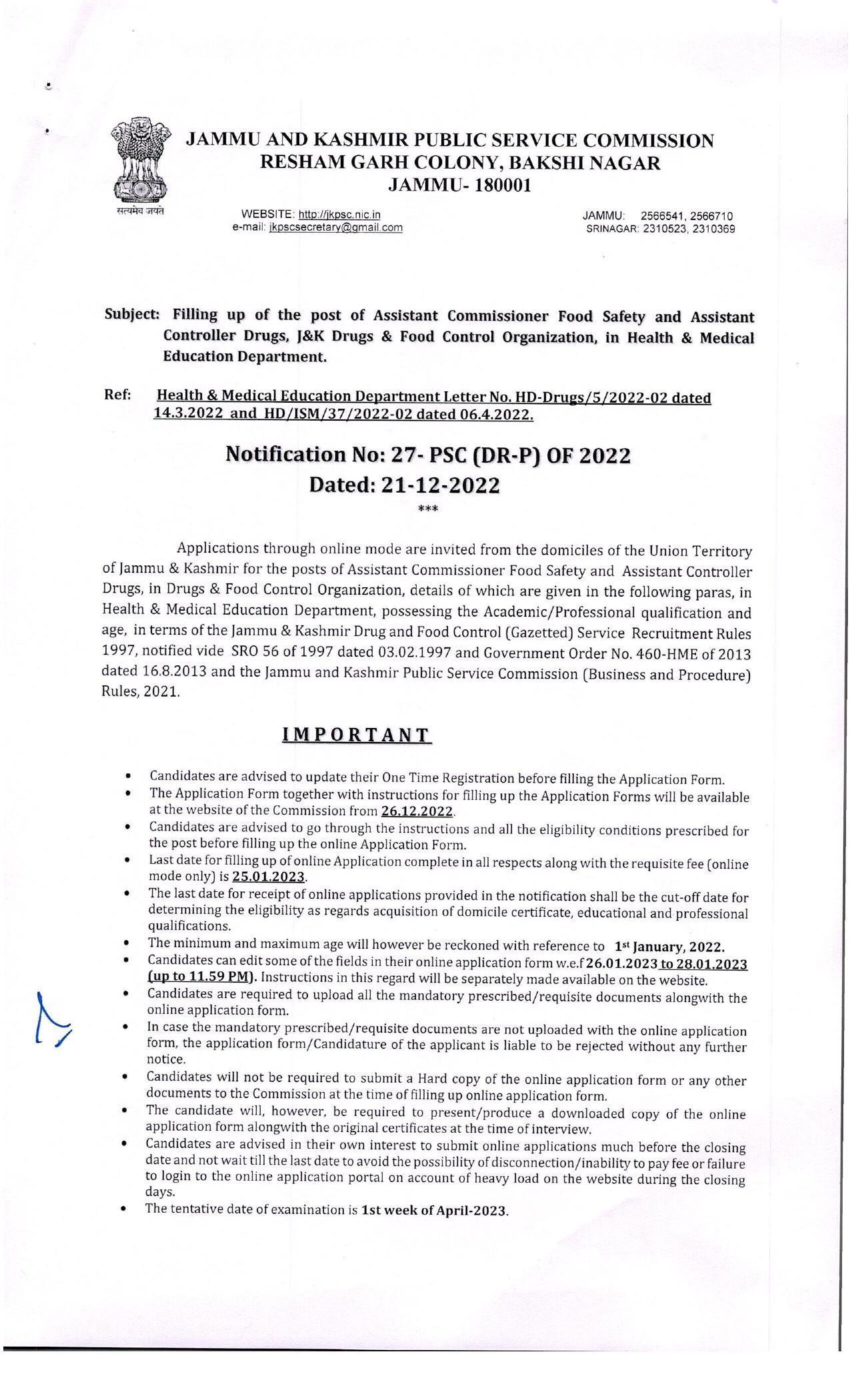JKPSC Invites Application for 7 Assistant Commissioner, Assistant Controller Recruitment 2023 - Page 3