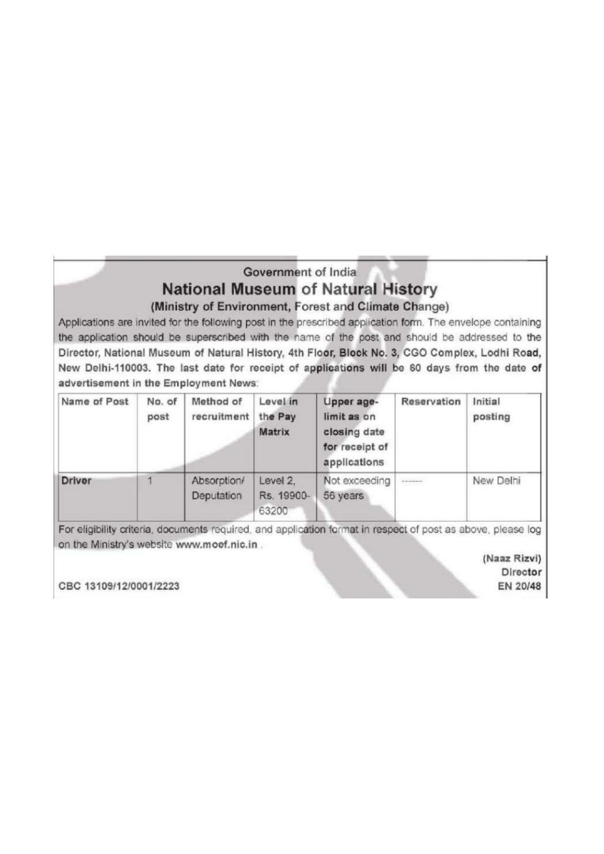 National Museum of Natural History Invites Application for Driver Recruitment 2022 - Page 1