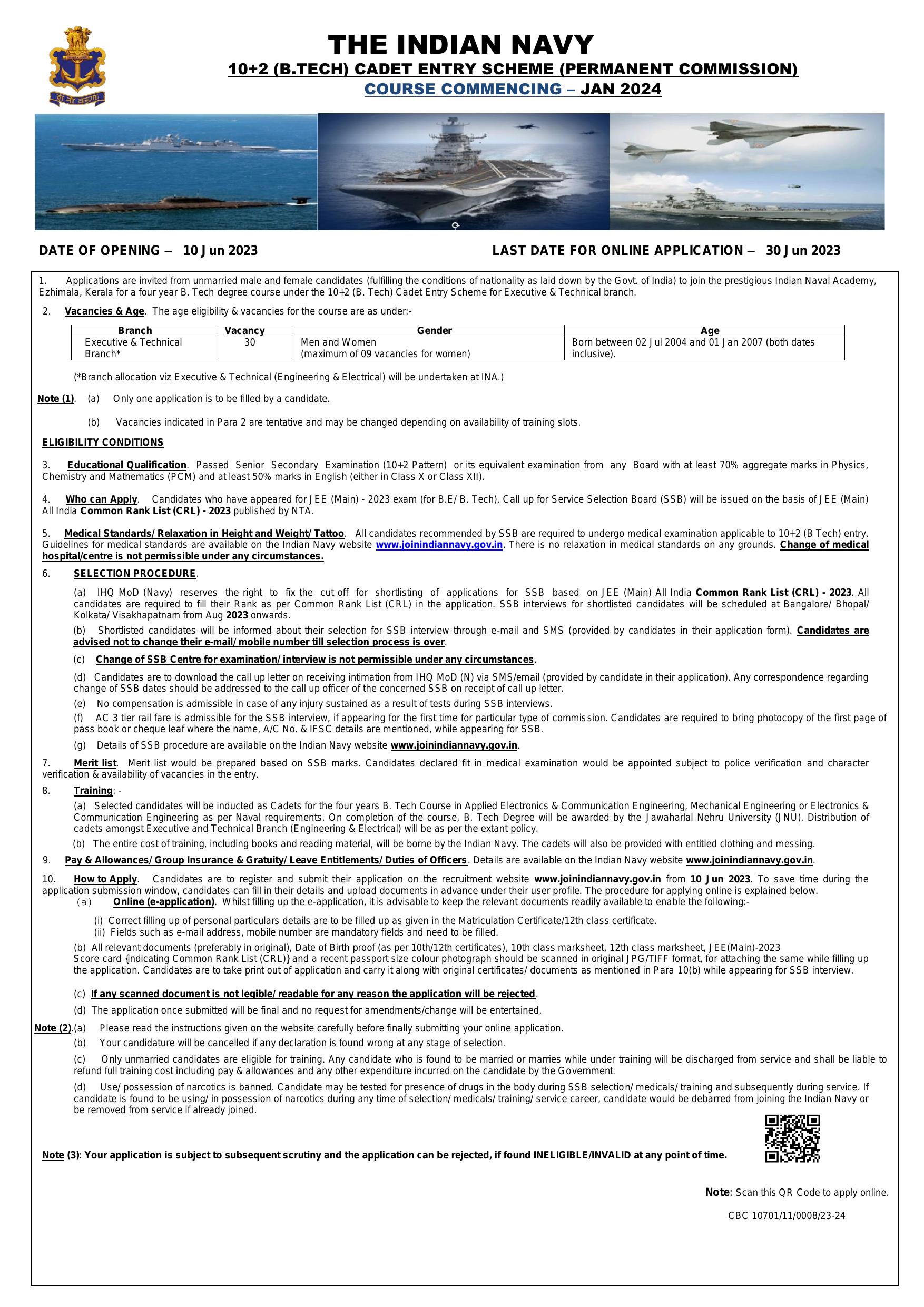 Indian Navy Executive & Technical Branch Post Recruitment 2023 - Page 1