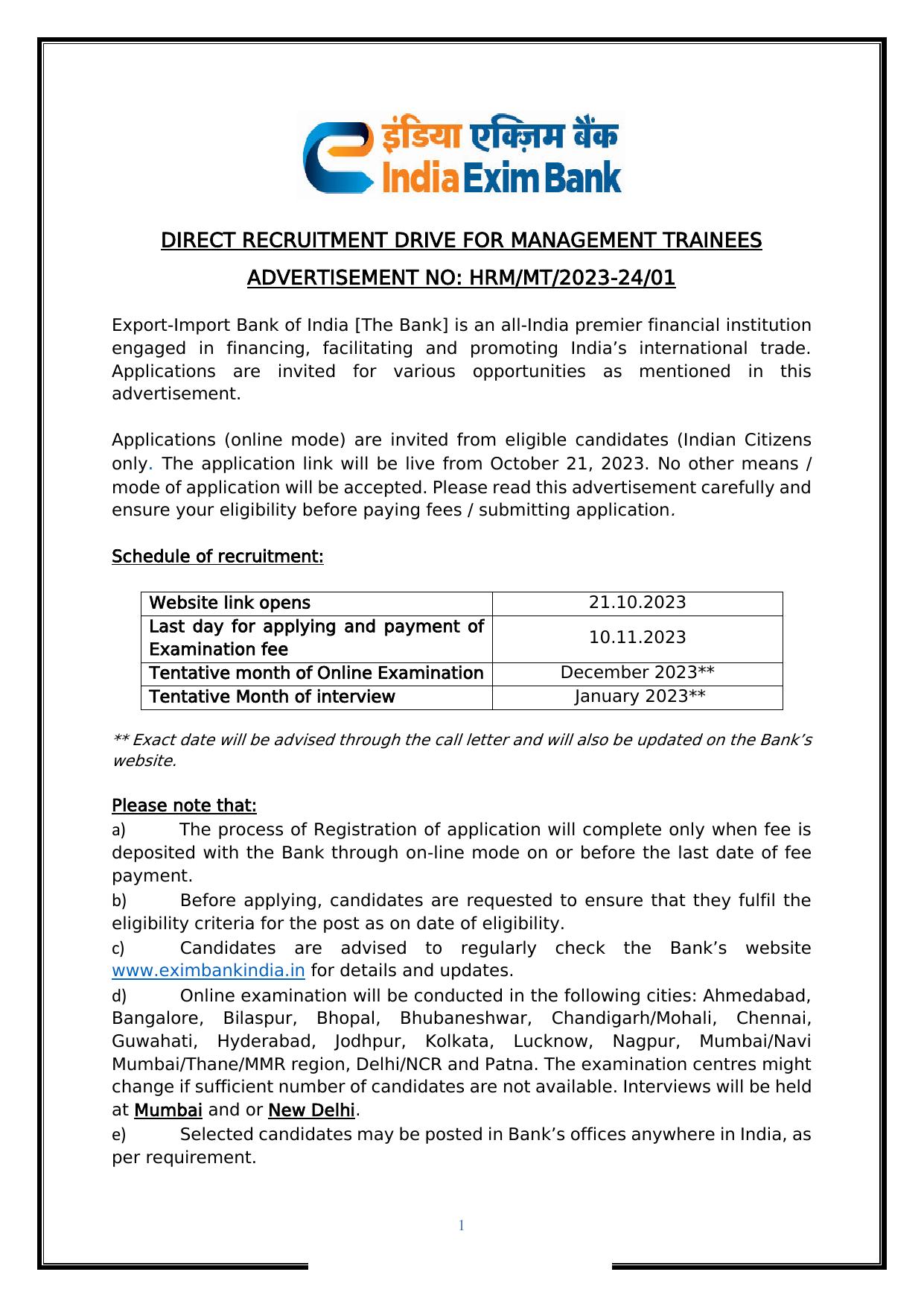 EXIM Bank Management Trainee Recruitment 2023 - Page 2