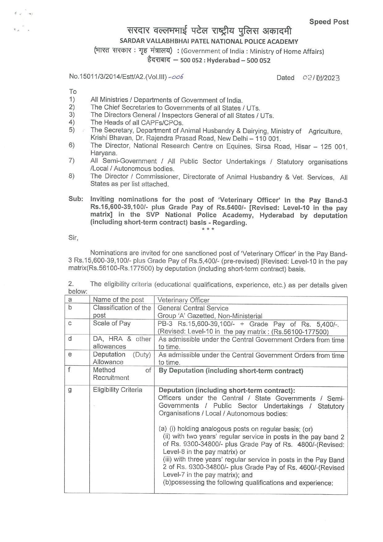 Sardar Vallabhbhai Patel National Police Academy (SVPNPA) Invites Application for Veterinary Officer Recruitment 2023 - Page 3
