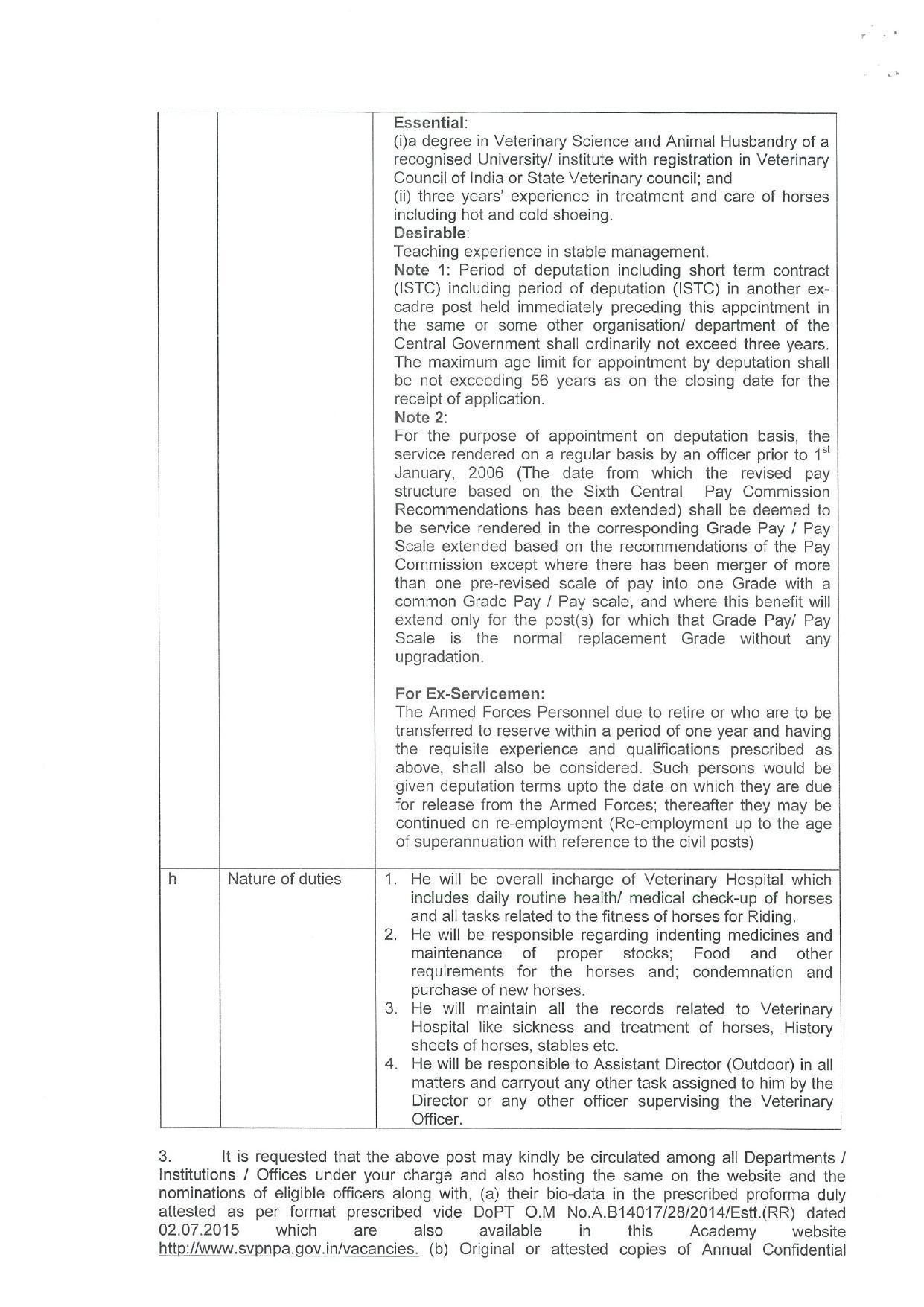 Sardar Vallabhbhai Patel National Police Academy (SVPNPA) Invites Application for Veterinary Officer Recruitment 2023 - Page 1