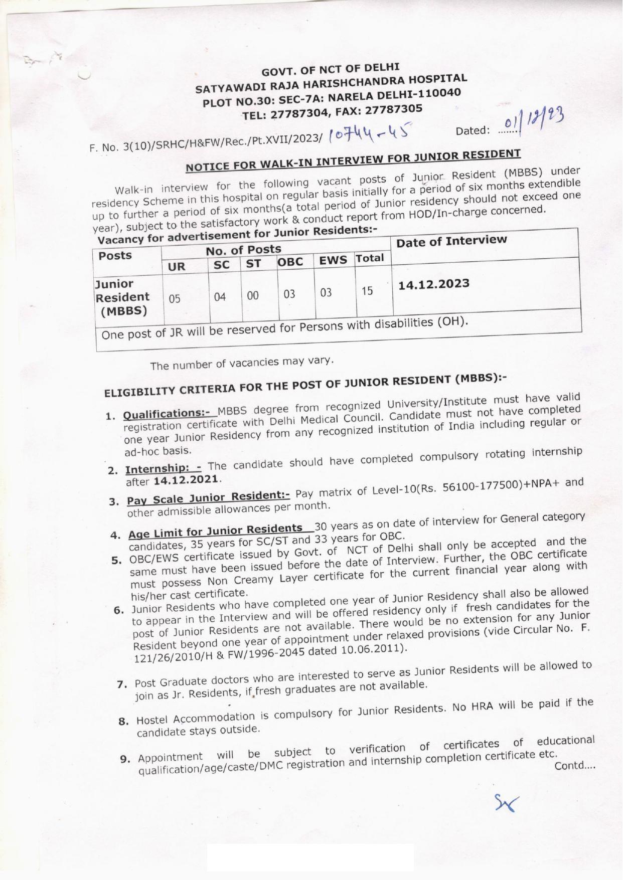 SRHCH Junior Resident Recruitment 2023 - Page 2