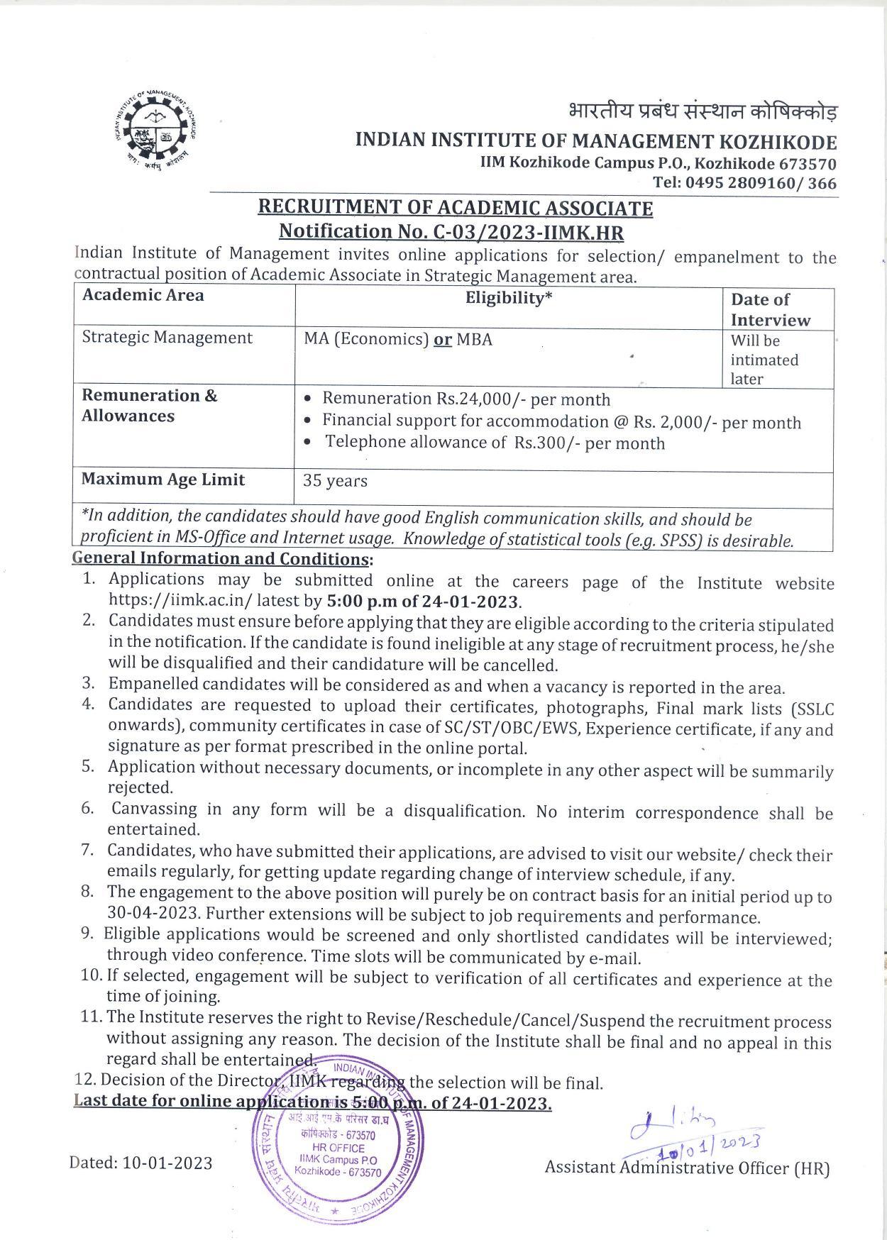 Indian Institute of Management Kozhikode (IIM Kozhikode) Invites Application for Academic Associate Recruitment 2023 - Page 2