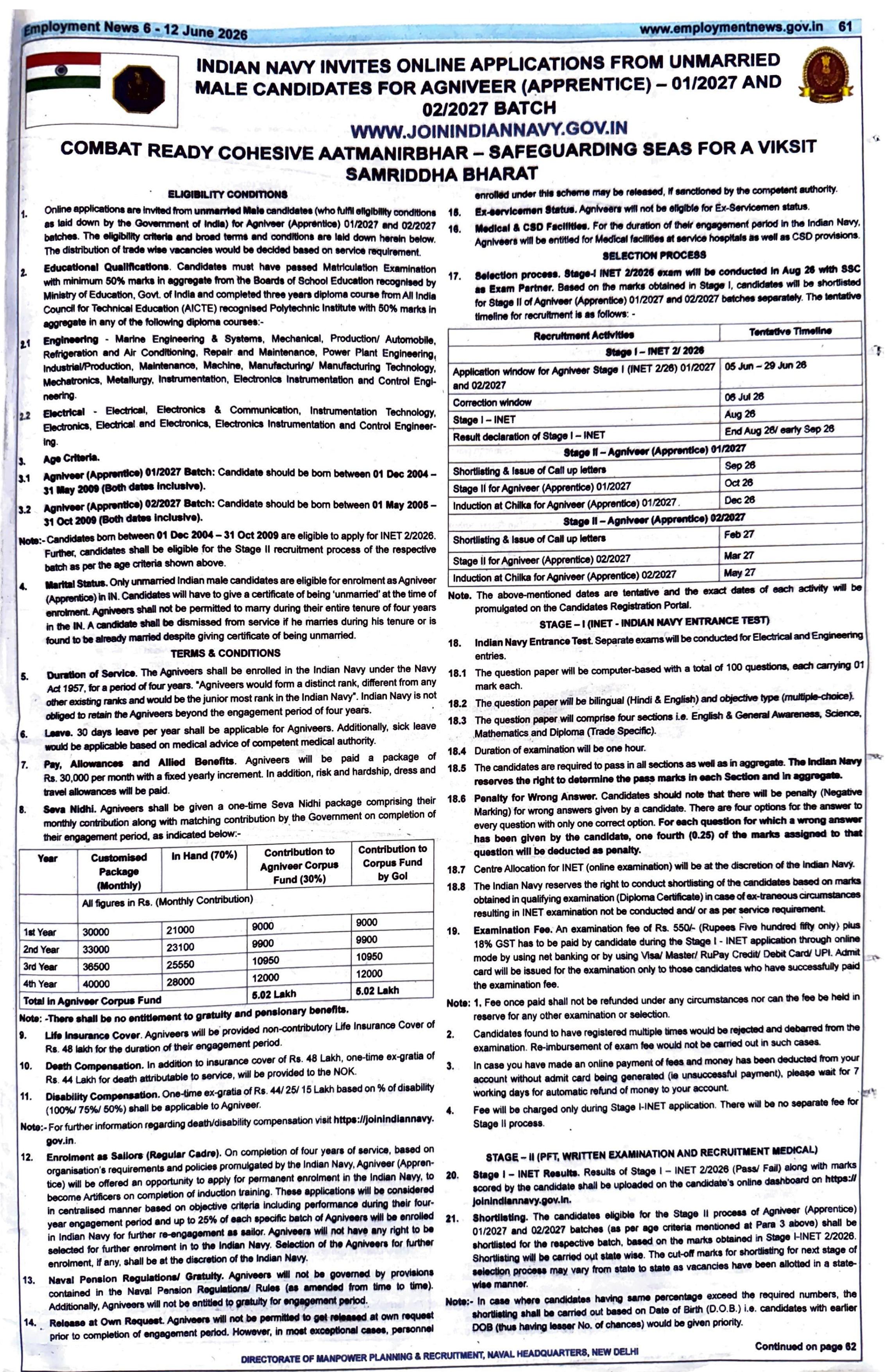 Indian Navy Agniveer (Apprentice) Recruitment 2026 for 2400+ Posts - Apply - Page 1