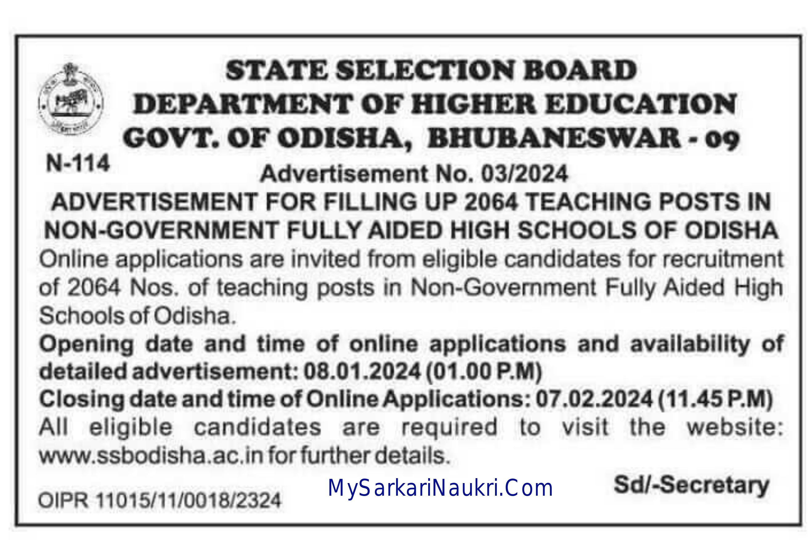 SSB Odisha Teaching Posts Recruitment 2024 - Page 1