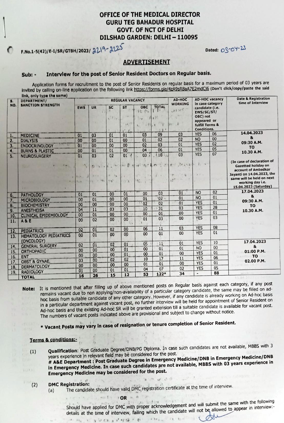 GTBH 122 Senior Resident Doctor Recruitment 2023 - Page 1