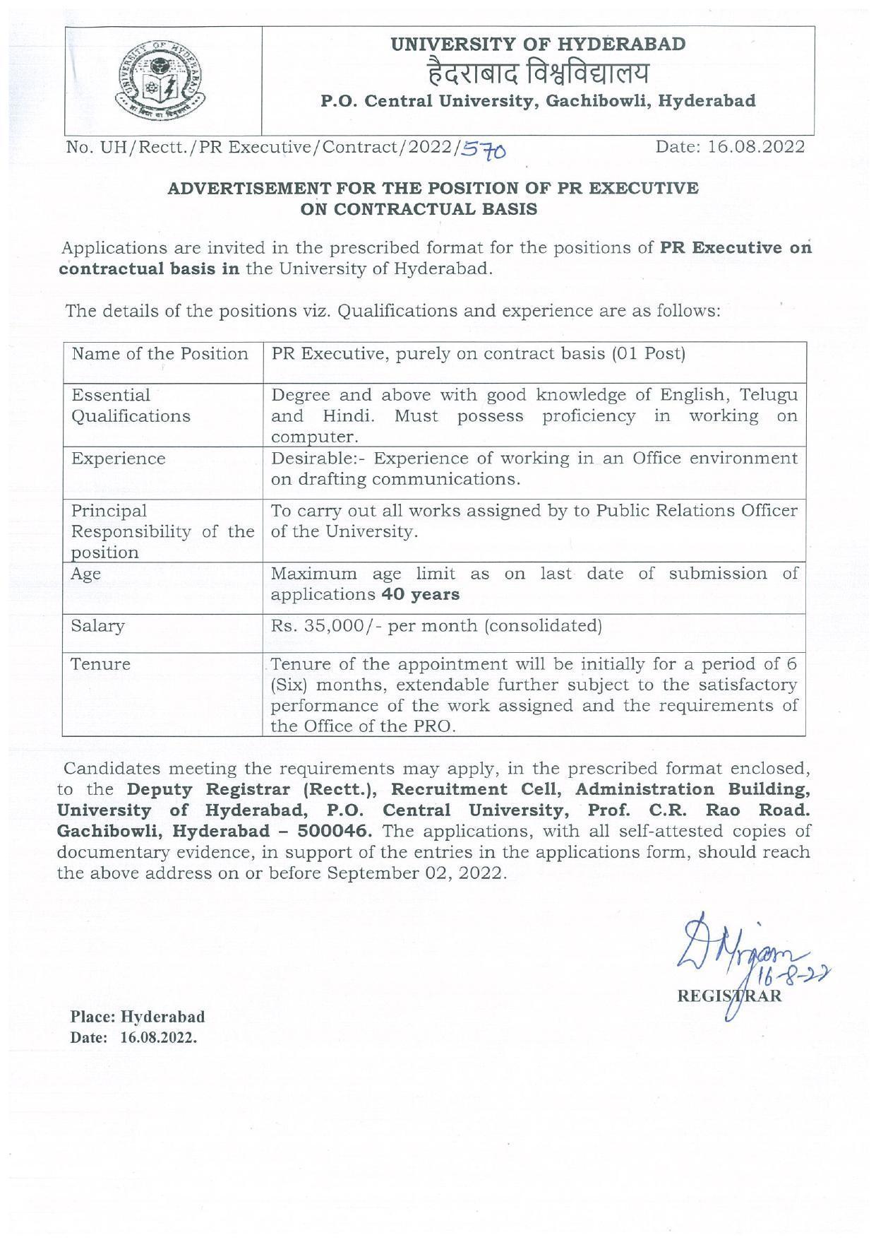 University of Hyderabad Invites Application for PR Executive Recruitment 2022 - Page 3