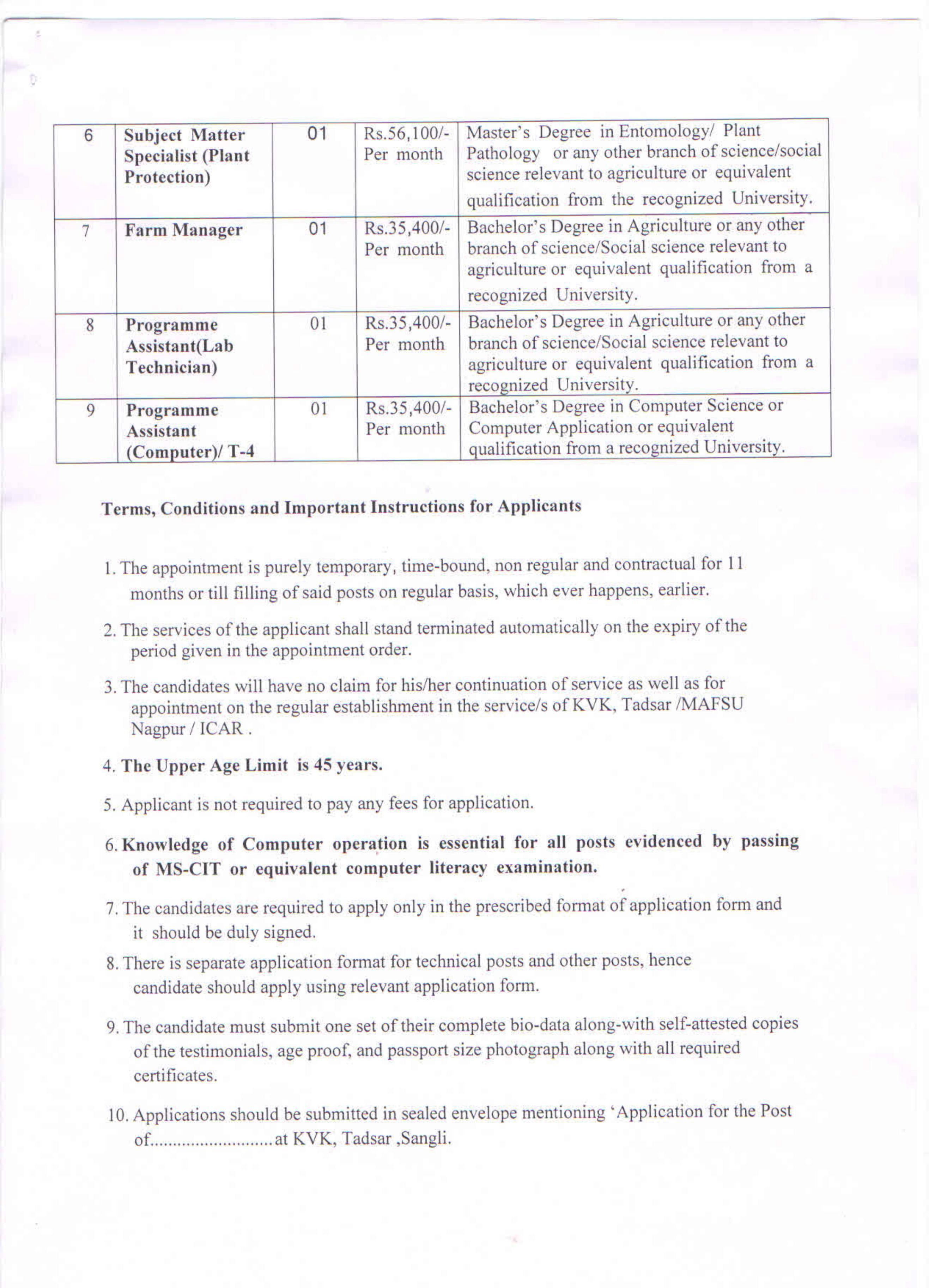 KVK Sangli Invites Application for 9 Programme Assistant, Farm Manager, More Vacancies Recruitment 2022 - Page 1