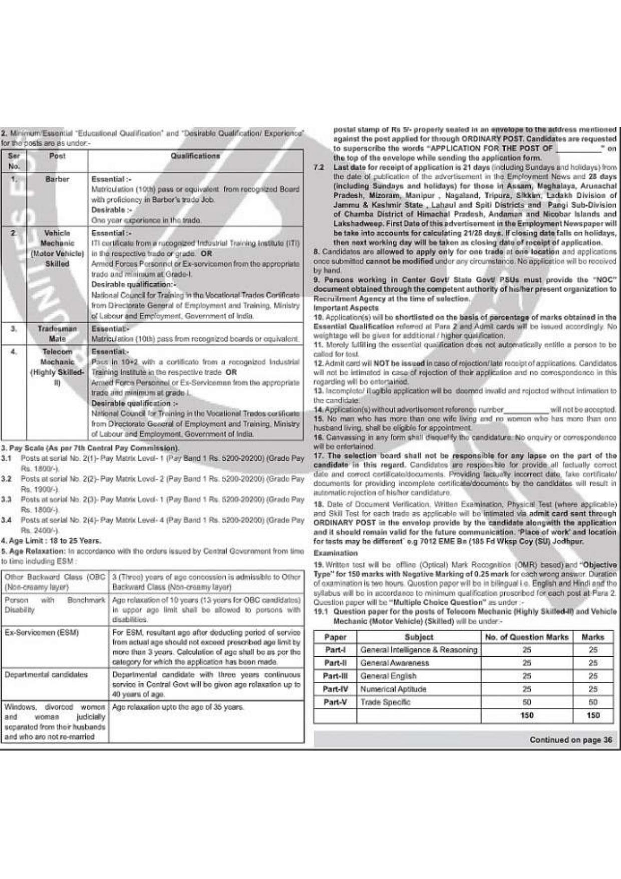 Indian Army DG EME Recruitment 2026 – Apply Offline for 6 Barber, Tradesman Mate & Other Posts - Page 2