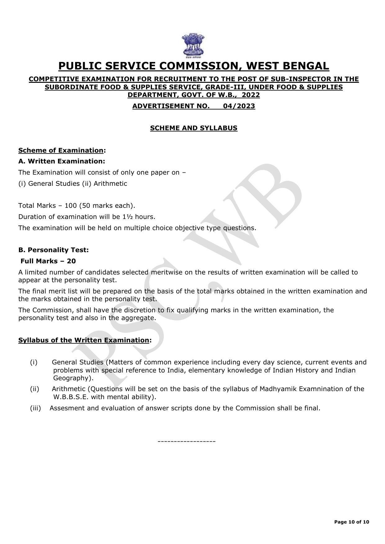 West Bengal Public Service Commission (PSCWB) Invites Application for 509 Sub Inspector Recruitment 2023 - Page 5