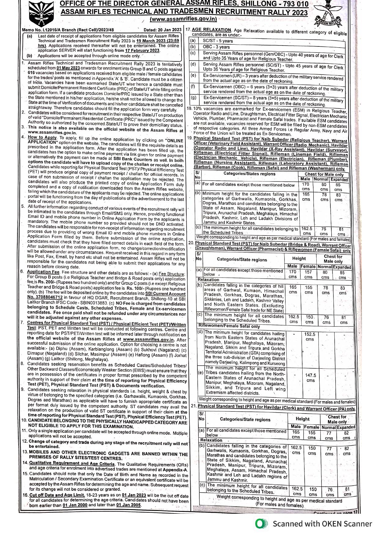 Assam Rifles 616 Technical and Tradesman Recruitment Rally 2023 - Page 3