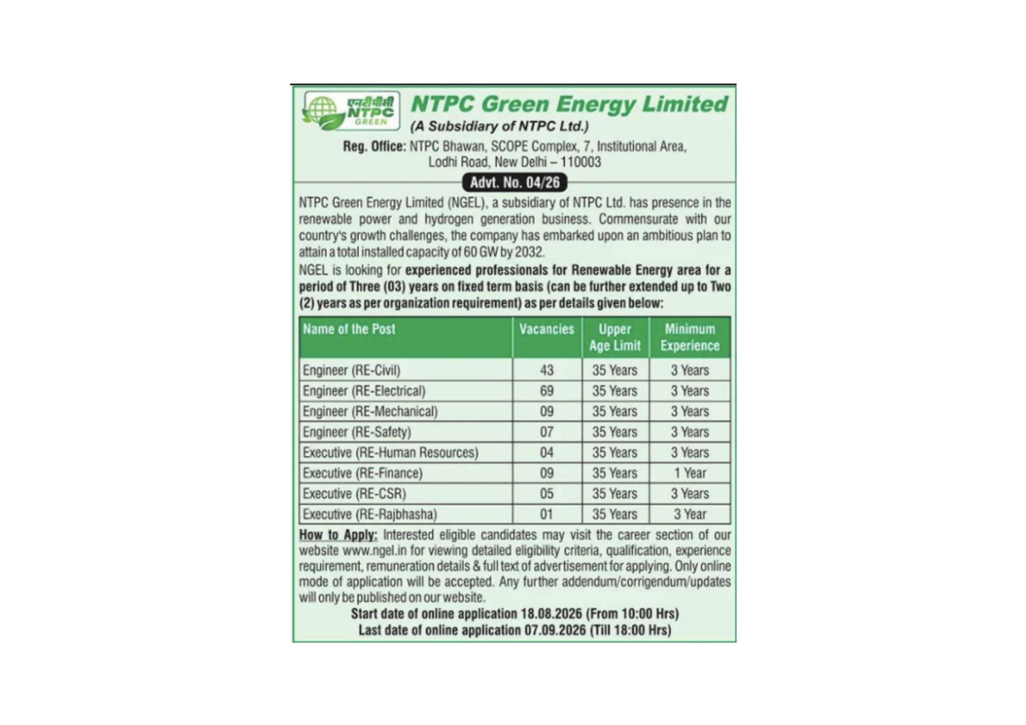 NGEL Engineer & Executive Recruitment 2026 Notification Out - Page 1