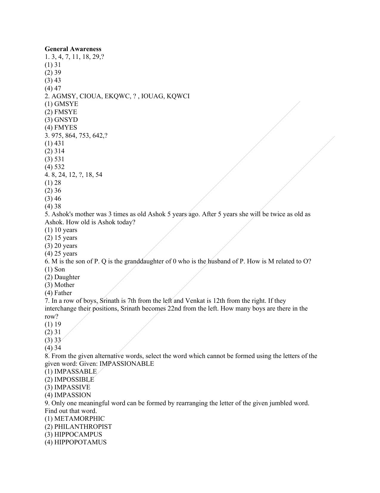 OSSC Junior Clerk General Awareness Question Papers - Page 1