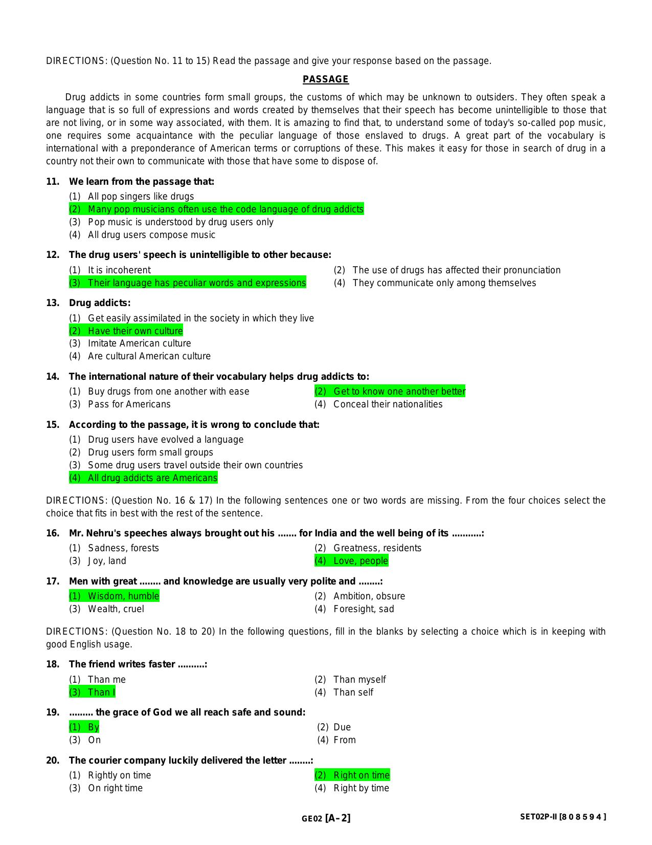Odisha SSSC Previous Exam Paper - English - Page 3