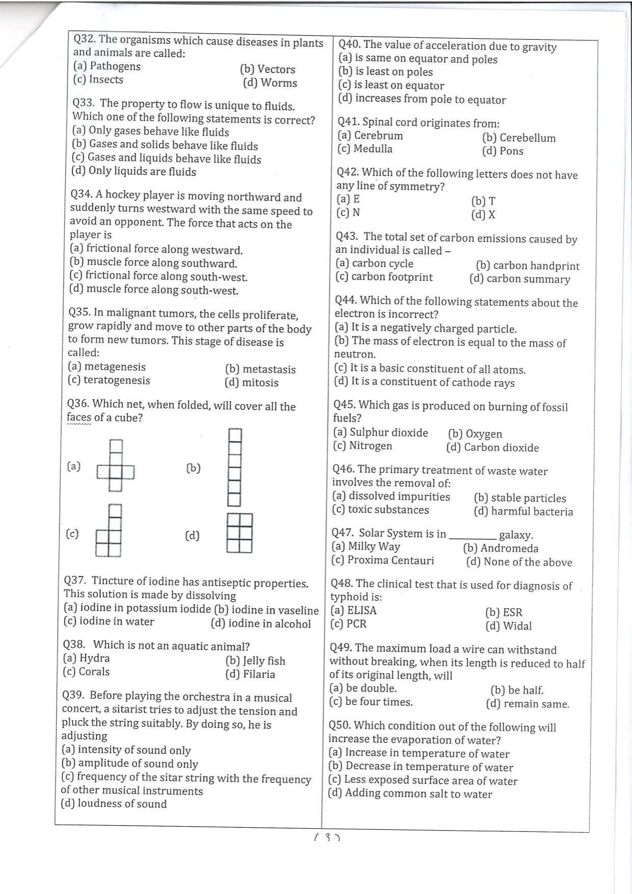 Question Paper of Education Assistant ‘A’ (Life Science) at NBSC, Siliguri (Advertisement No. 1/2022) - Page 3