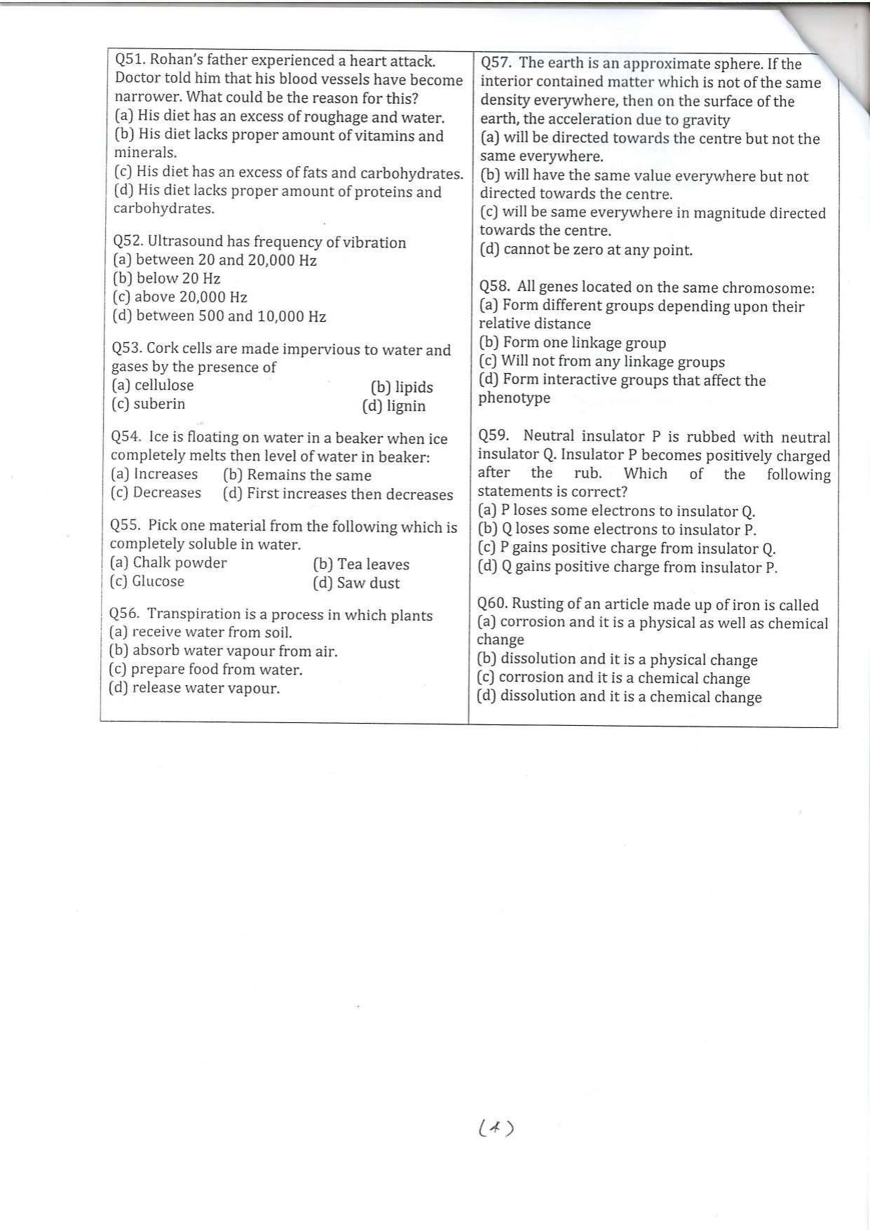 Question Paper of Education Assistant ‘A’ (Life Science) at NBSC, Siliguri (Advertisement No. 1/2022) - Page 4