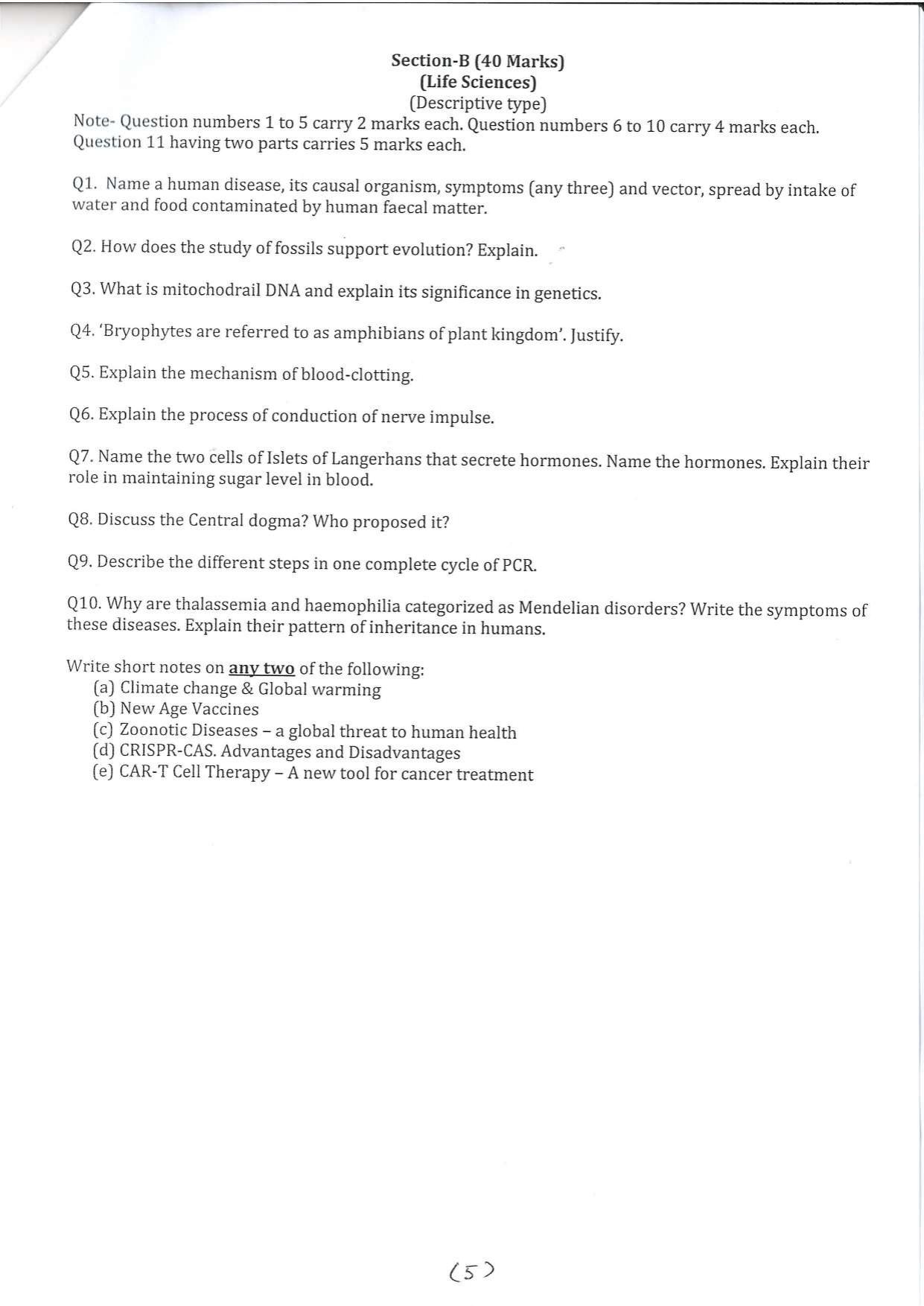Question Paper of Education Assistant ‘A’ (Life Science) at NBSC, Siliguri (Advertisement No. 1/2022) - Page 5