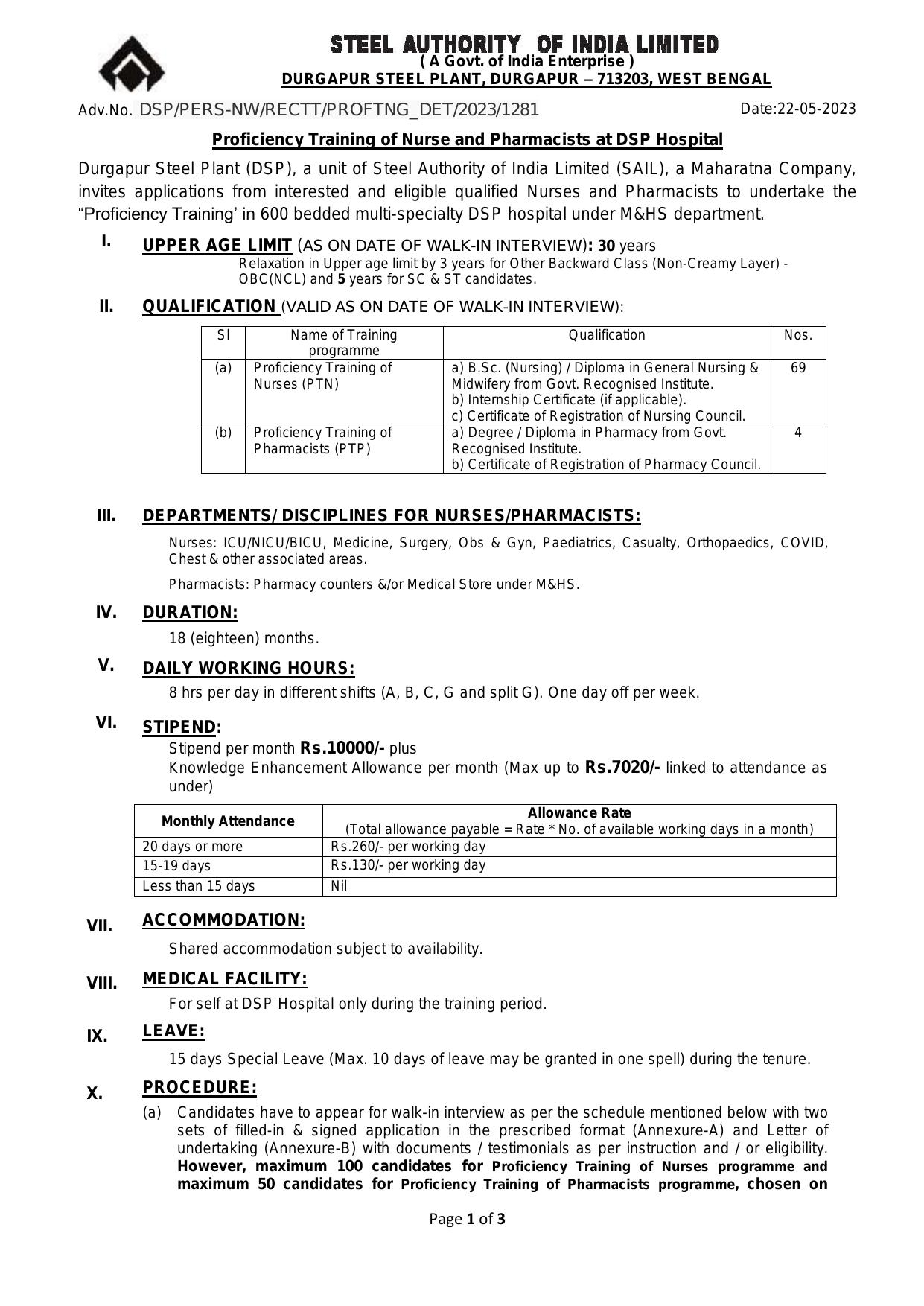 Durgapur Steel Plant (DSP) Nurse, Pharmacist Recruitment 2023 - Page 3