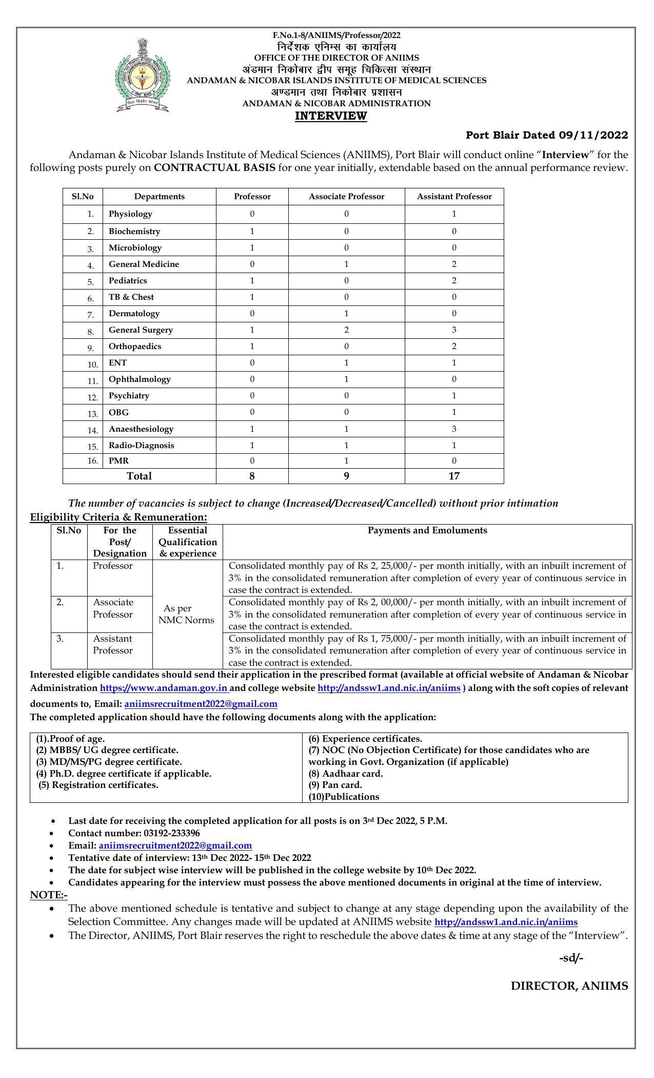 ANIIMS Invites Application for Professor, Associate Professor, More Vacancies Recruitment 2022 - Page 3