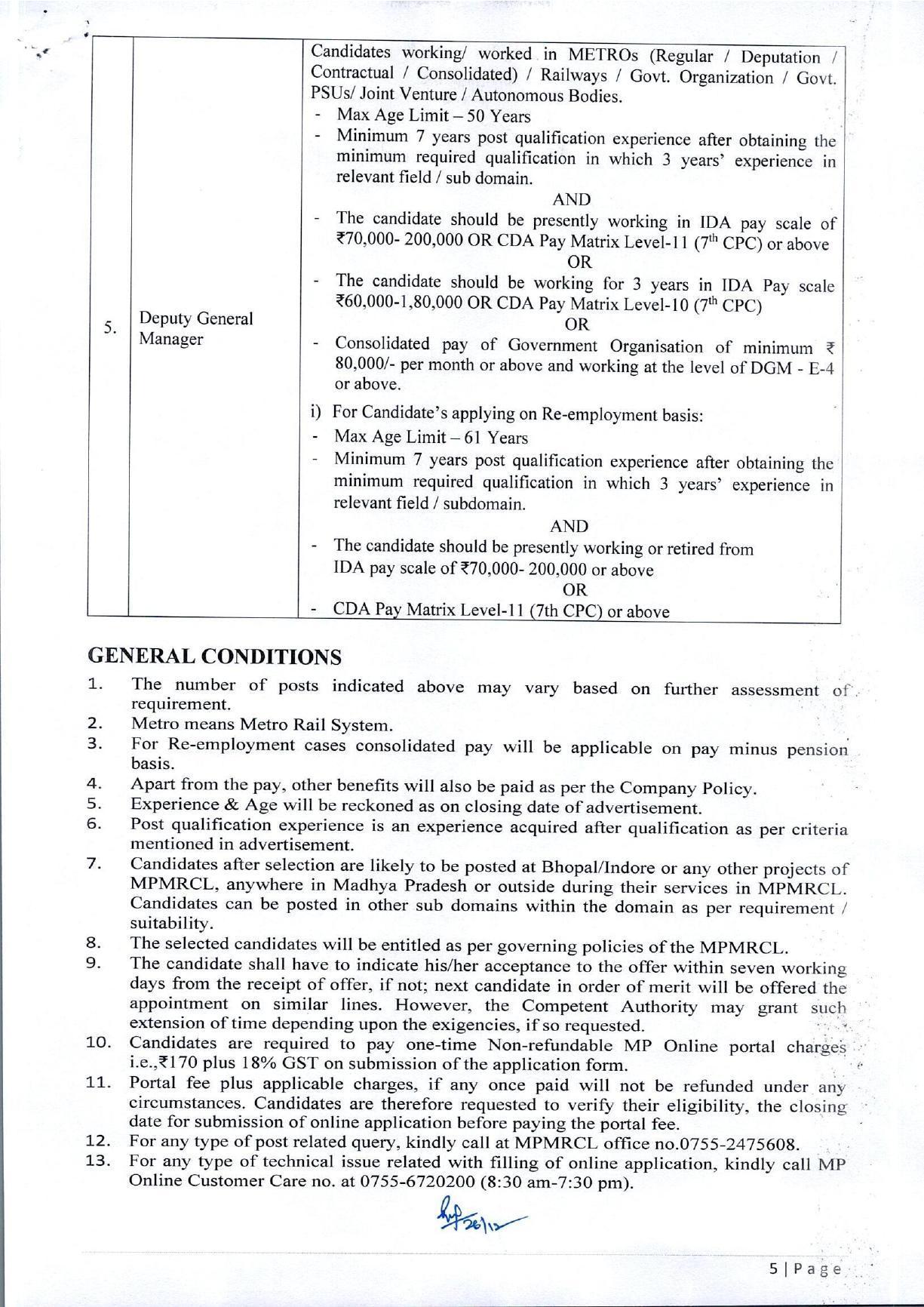 MPMRCL Invites Application for Deputy General Manager, General Manager Recruitment 2023 - Page 5