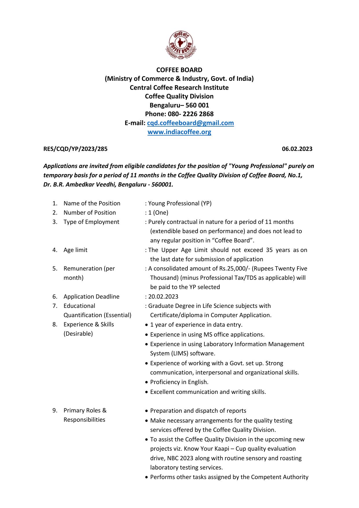 Coffee Board Invites Application for Young Professional Recruitment 2023 - Page 2