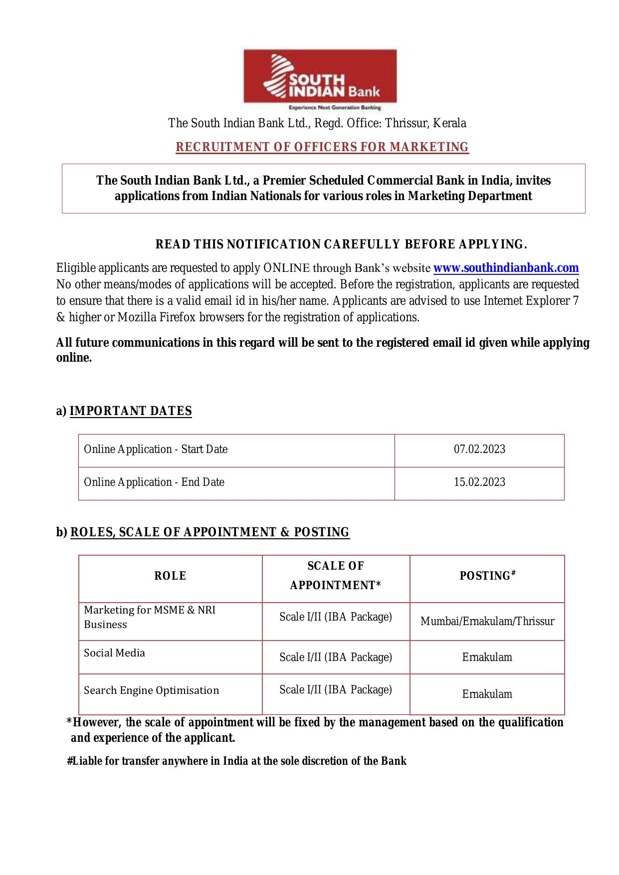 South Indian Bank Invites Application for Officers Recruitment 2023 - Page 3