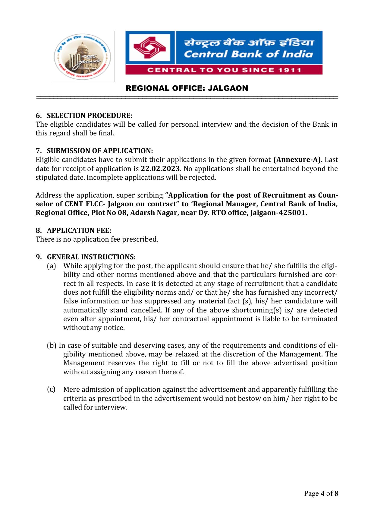Central Bank of India Jalgaon Invites Application for FLCC Counselor Recruitment 2023 - Page 6