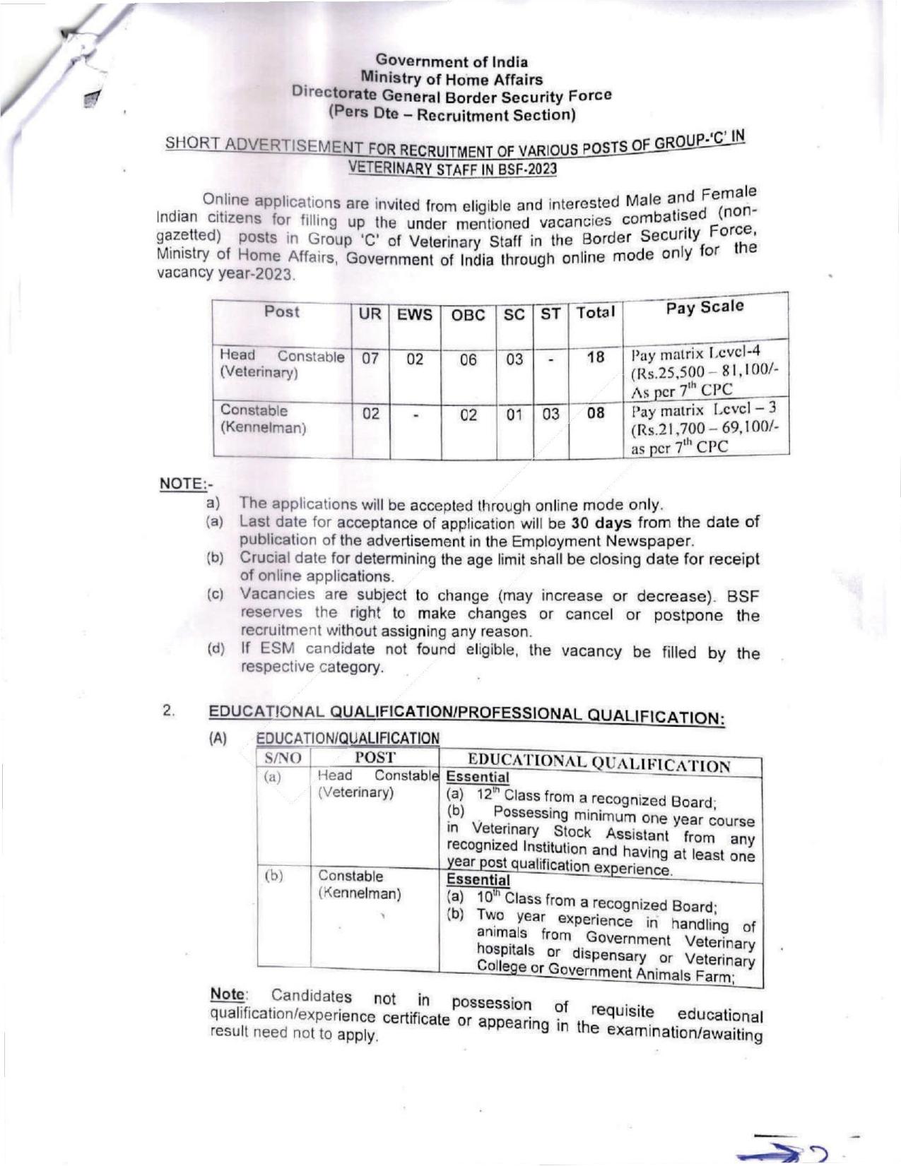 BSF Constable, Head Constable Recruitment 2023 - Page 2