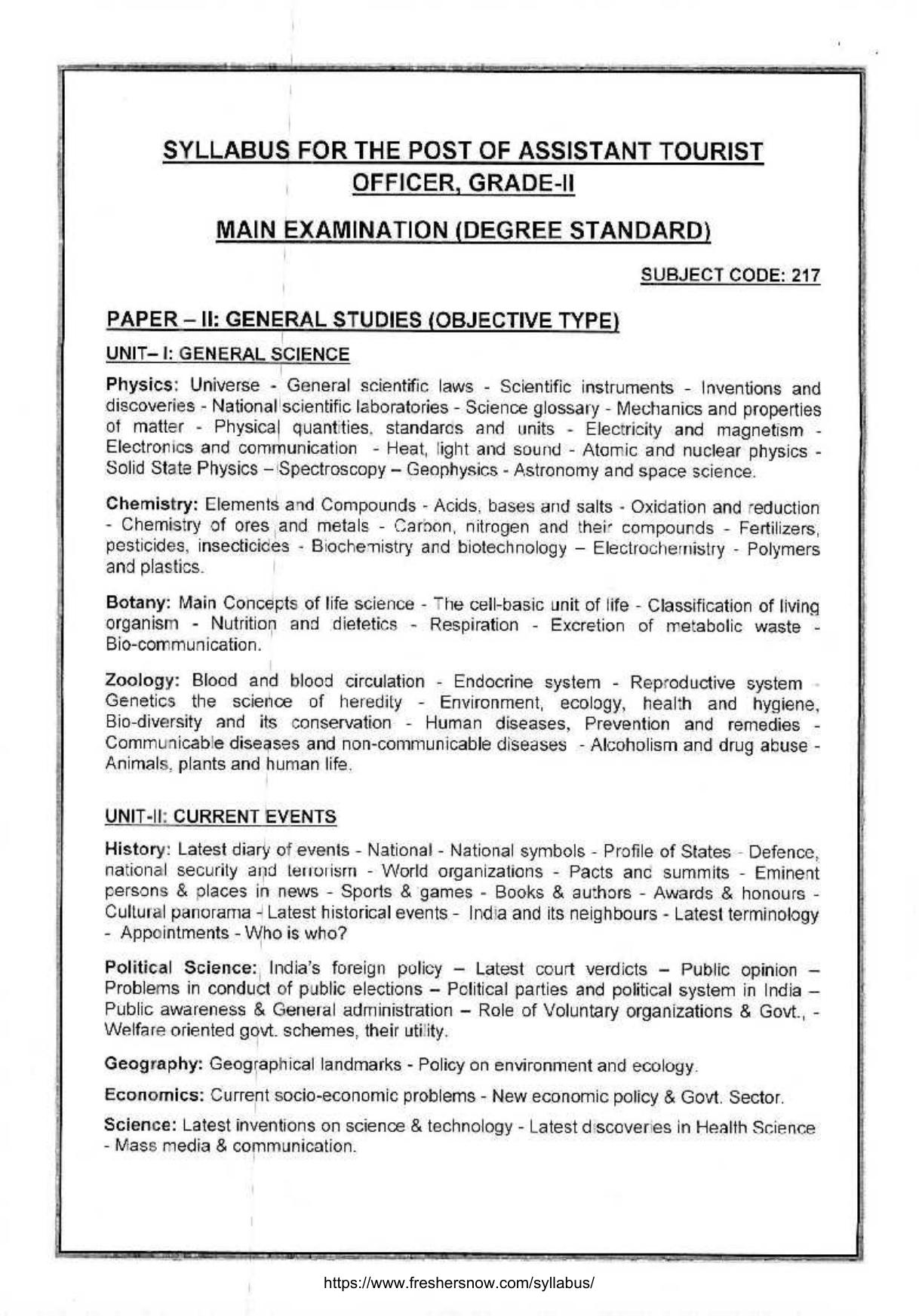 TNPSC Assistant Tourist Officer Syllabus For Paper – I & Paper – II  - Page 3