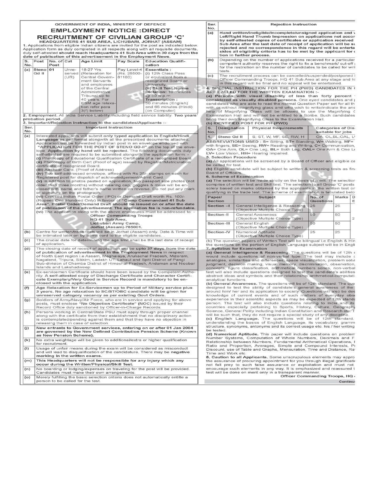 Indian Army Invites Application for Steno Grade-II Recruitment 2022 - Page 2