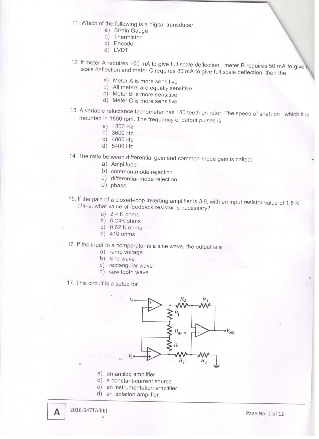 LPSC Technical Assistant (Electronics) 2016 Question Paper - Page 4