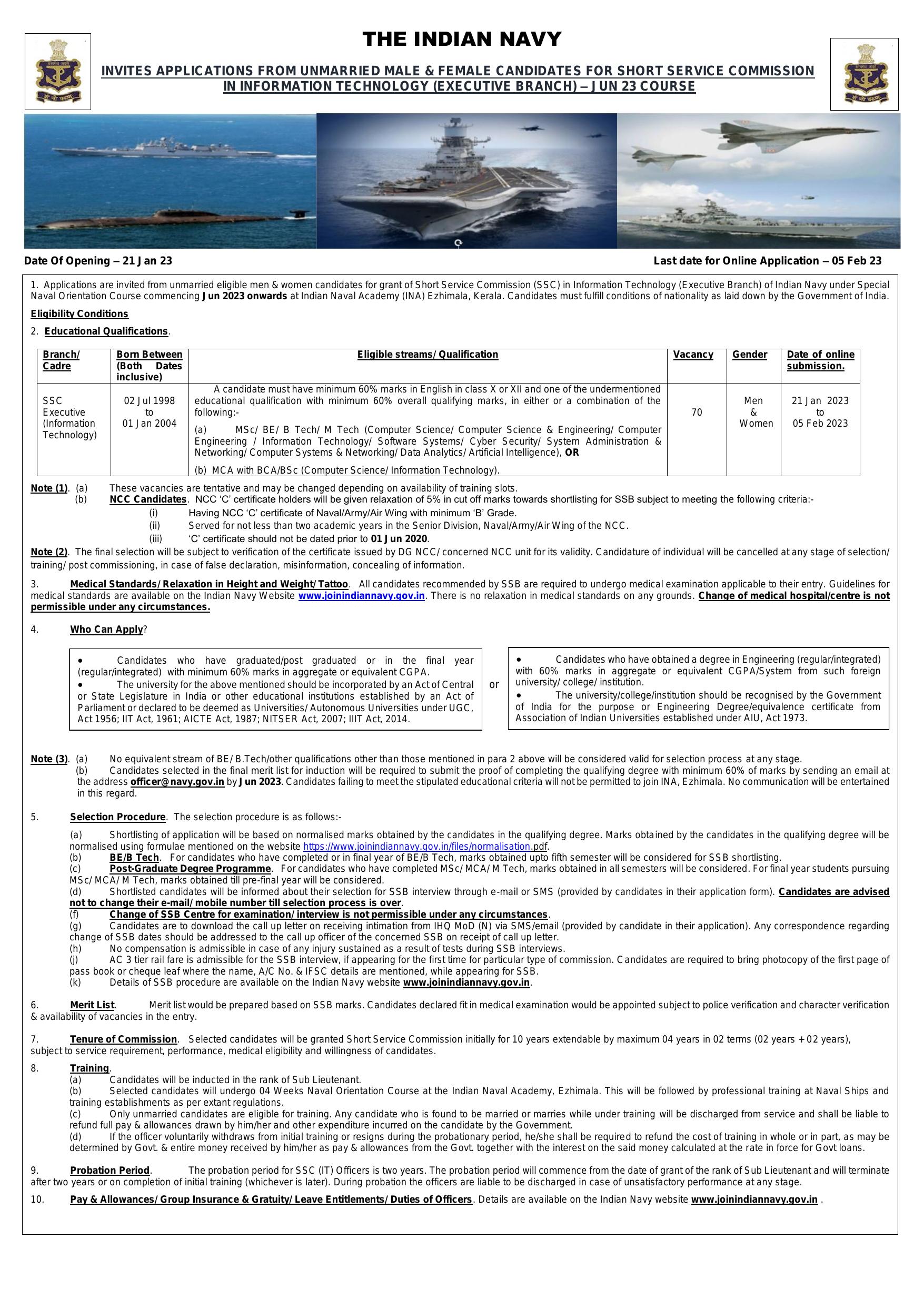 Indian Navy 70 SSC Executive (IT) Recruitment 2023 - Page 2