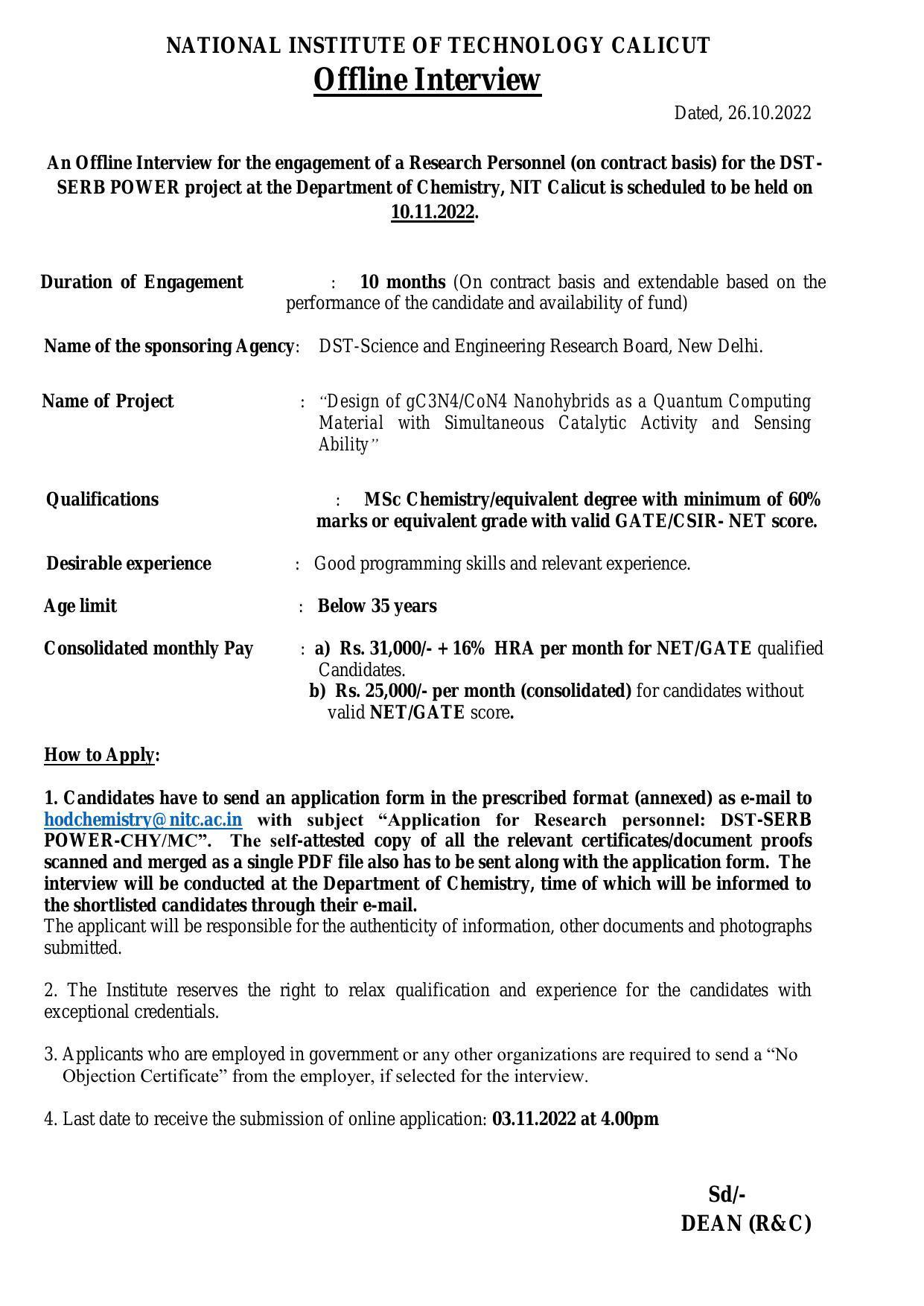 National Institute of Technology Calicut Invites Application for Research Personnel Recruitment 2022 - Page 2