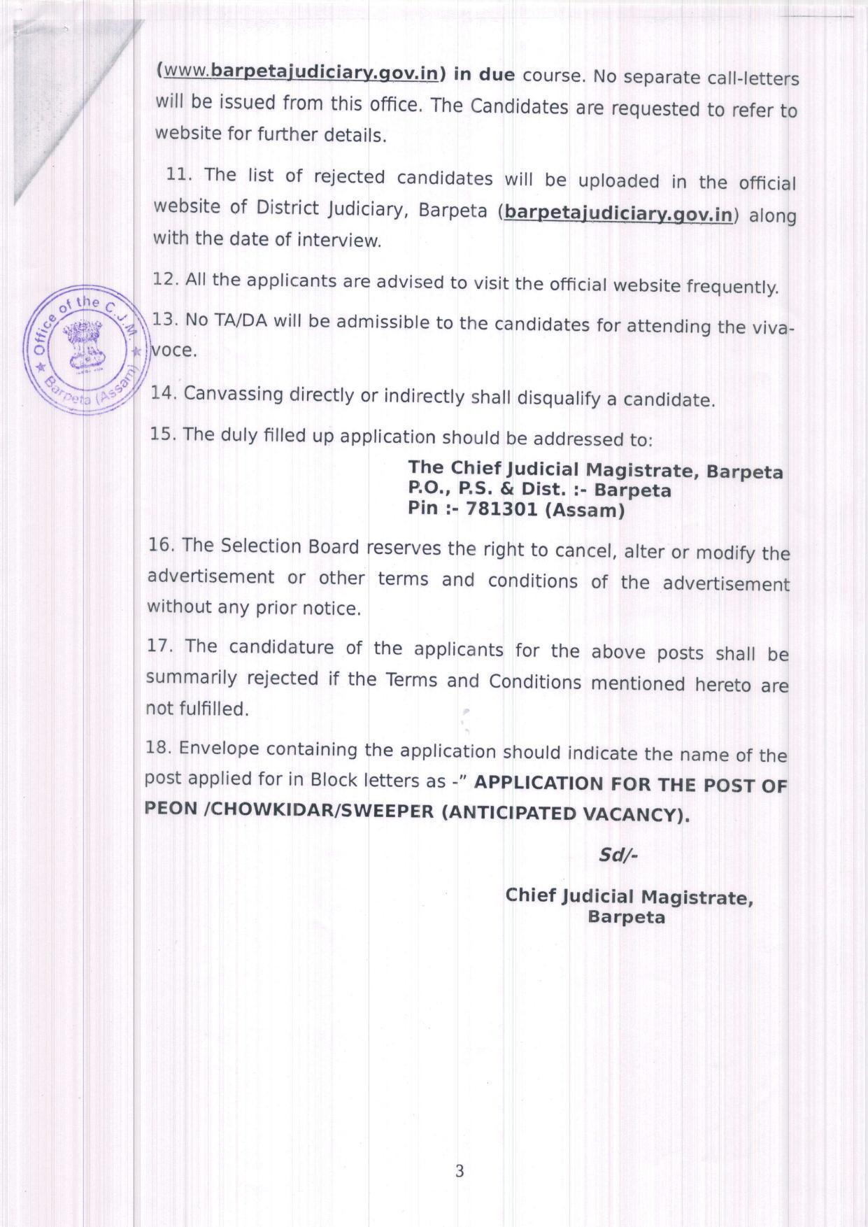 District Court Barpeta Invites Application for Peon, Chowkidar, Sweeper Recruitment 2022 - Page 2