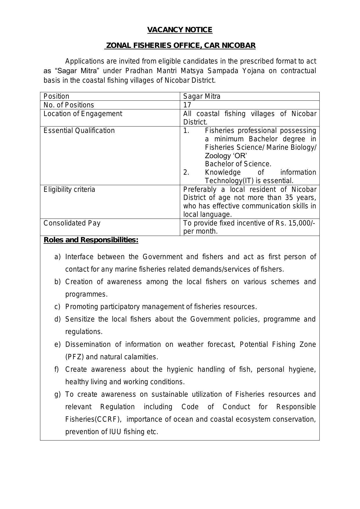 Zonal Fisheries Office Car Nicobar Invites Application for 17 Sagar Mitra Recruitment 2022 - Page 3