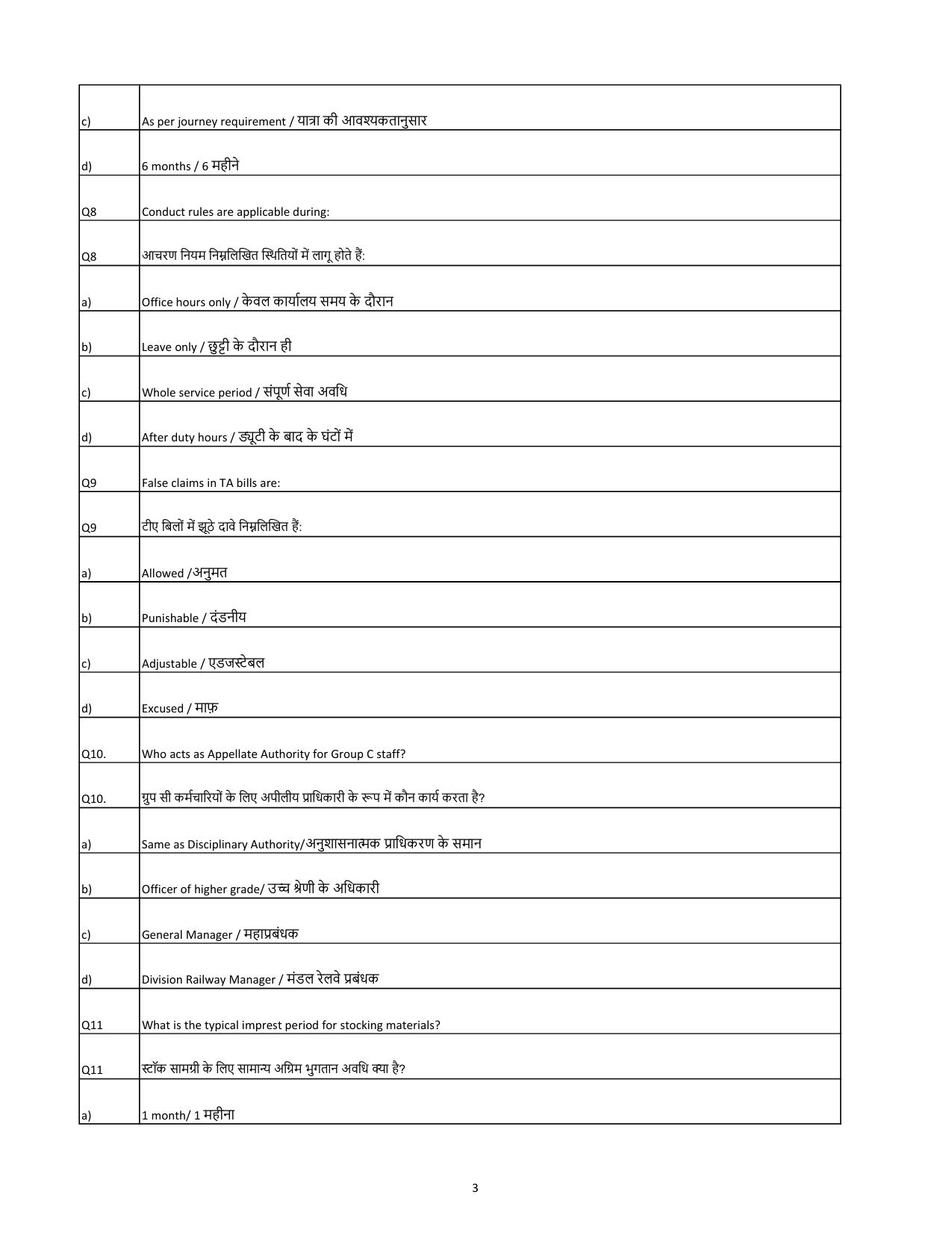 South Western Railway Senior Lecturer Workshop Level 7 (Shift-1) Question Papers - Page 3
