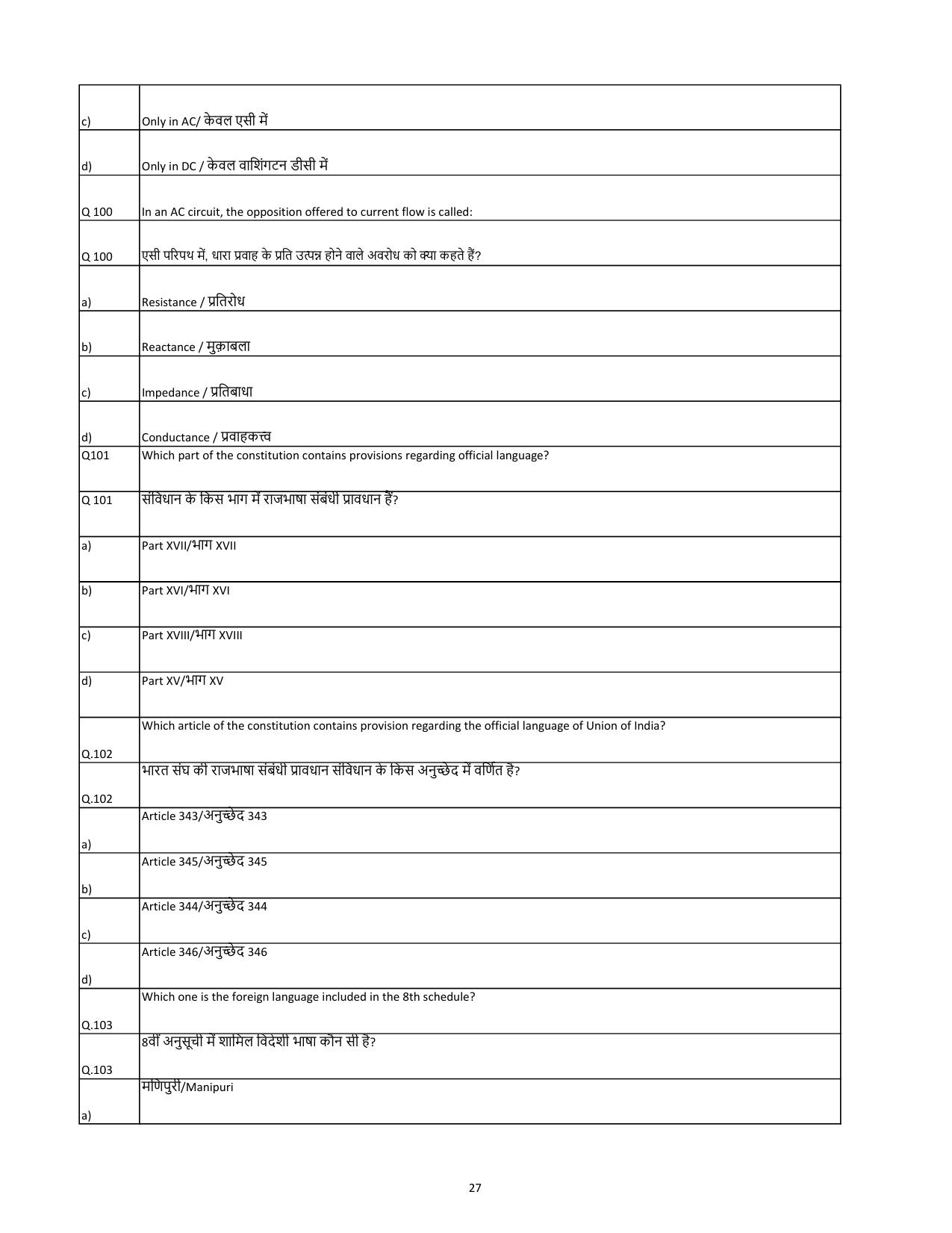 South Western Railway Senior Lecturer Workshop Level 7 (Shift-1) Question Papers - Page 27