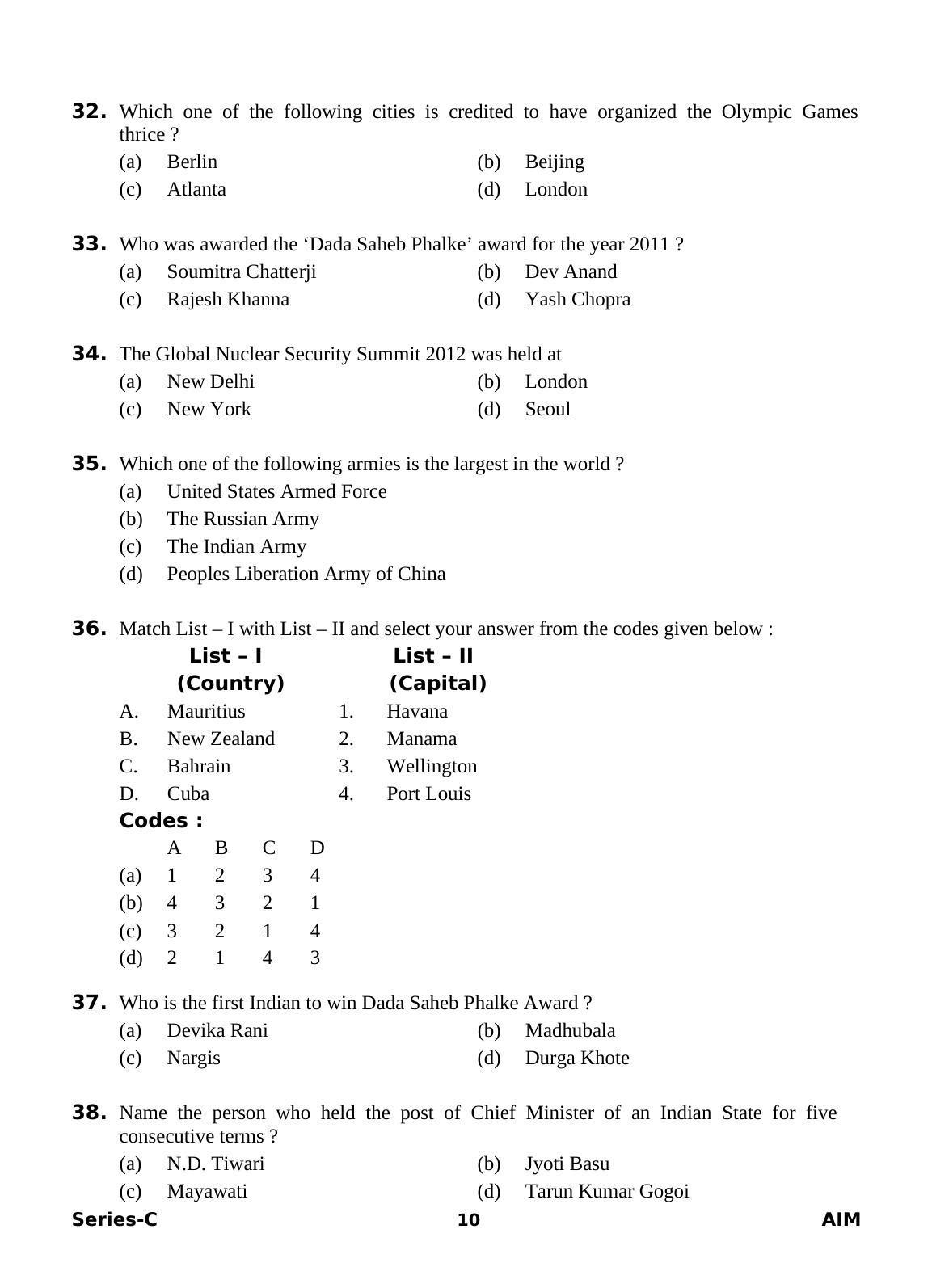 Delhi High Court Junior Judicial Assistant General Studies Previous Question Paper - Page 11