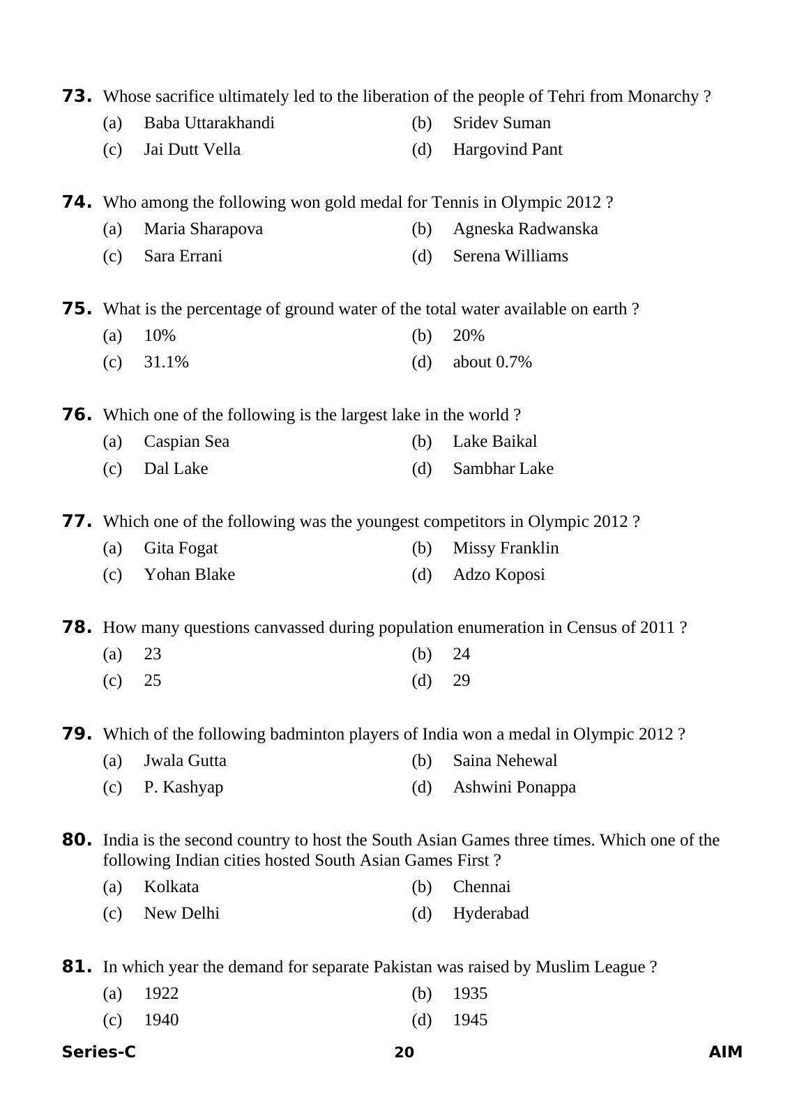 Delhi High Court Junior Judicial Assistant General Studies Previous Question Paper - Page 3