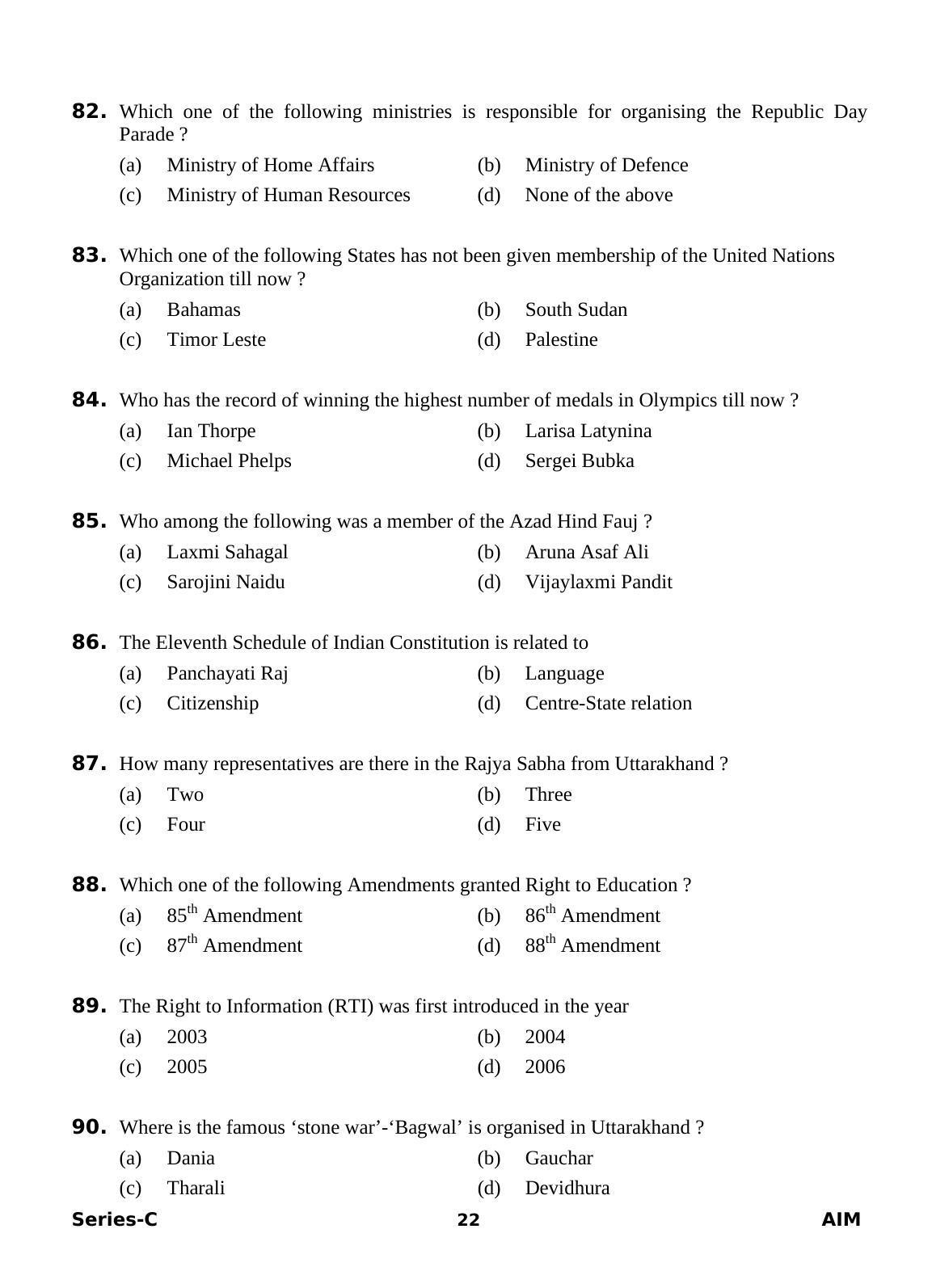 Delhi High Court Junior Judicial Assistant General Studies Previous Question Paper - Page 23