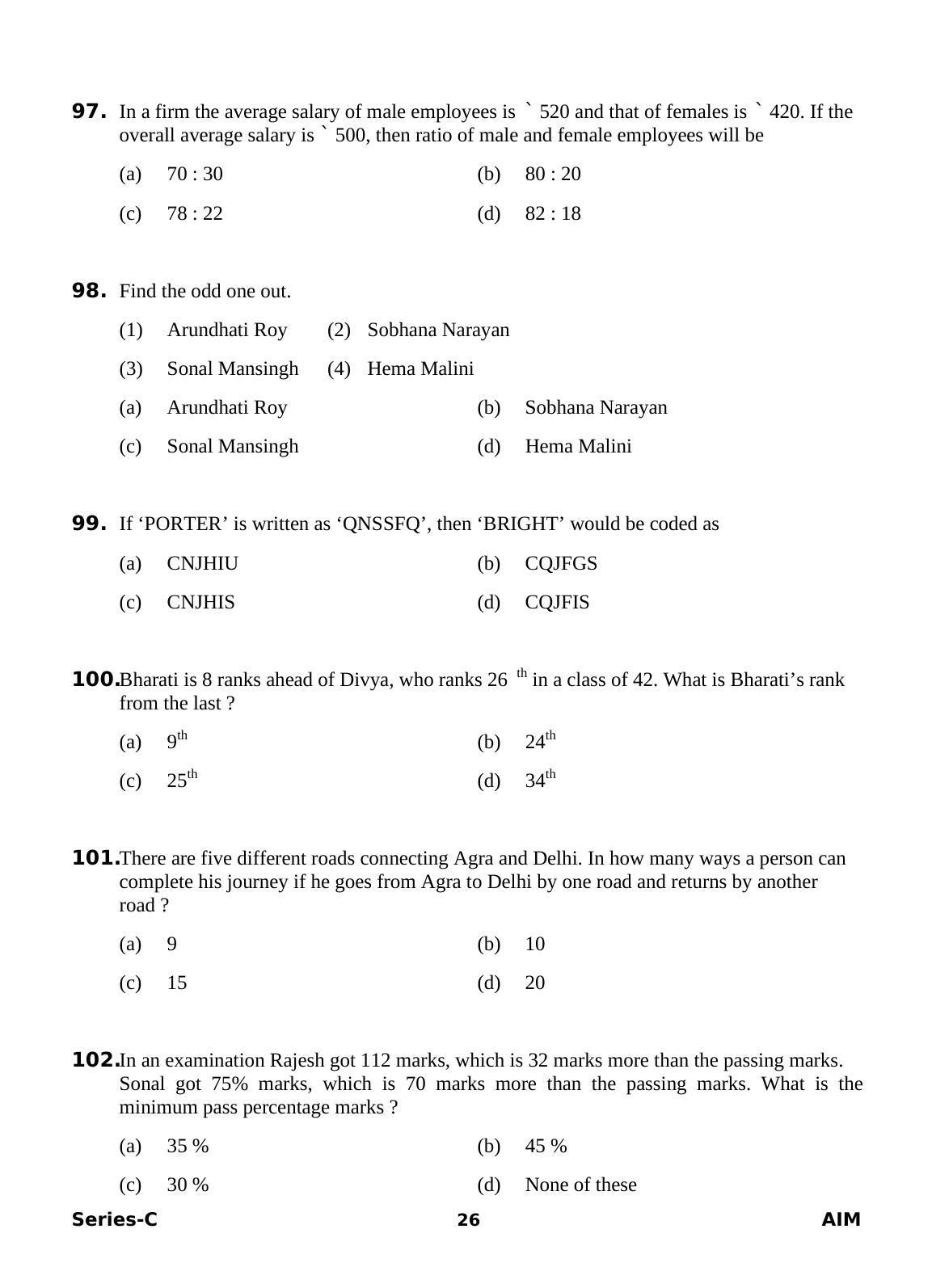 Delhi High Court Junior Judicial Assistant General Studies Previous Question Paper - Page 9