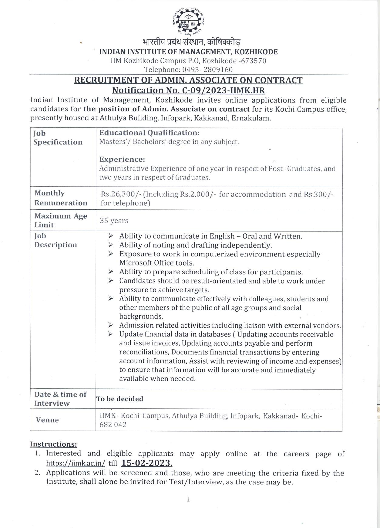 Indian Institute of Management Kozhikode Invites Application for Admin Associate Recruitment 2023 - Page 2