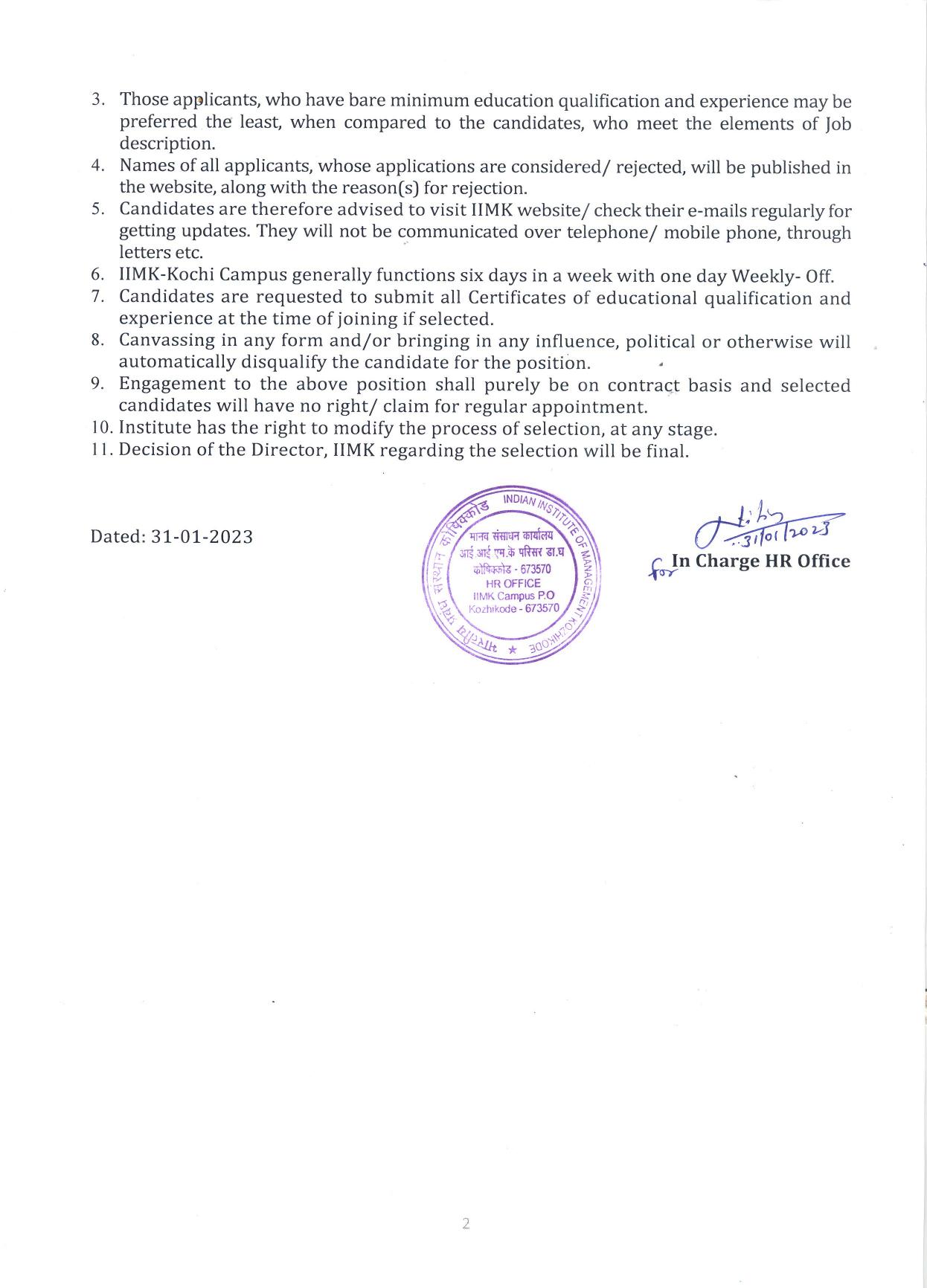 Indian Institute of Management Kozhikode Invites Application for Admin Associate Recruitment 2023 - Page 1
