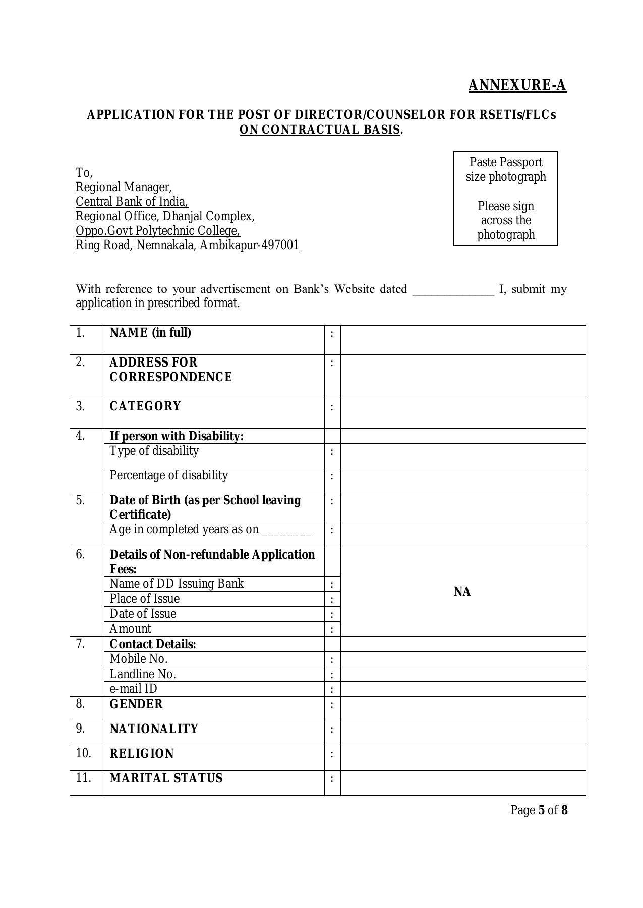 Central Bank of India (CBI) Invites Application for Director RSETI, Counselor FLCC Recruitment 2022 - Page 5