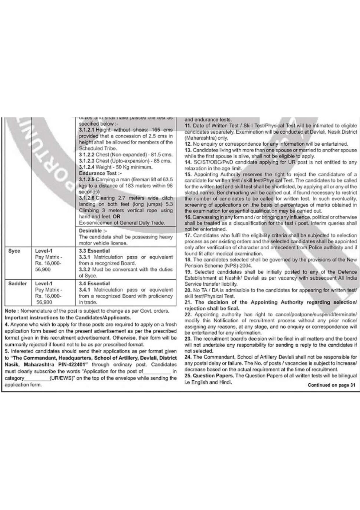 School of Artillery Devlali Recruitment 2026 – Apply Offline for 06 Fireman, Syce, Saddler Posts - Page 2